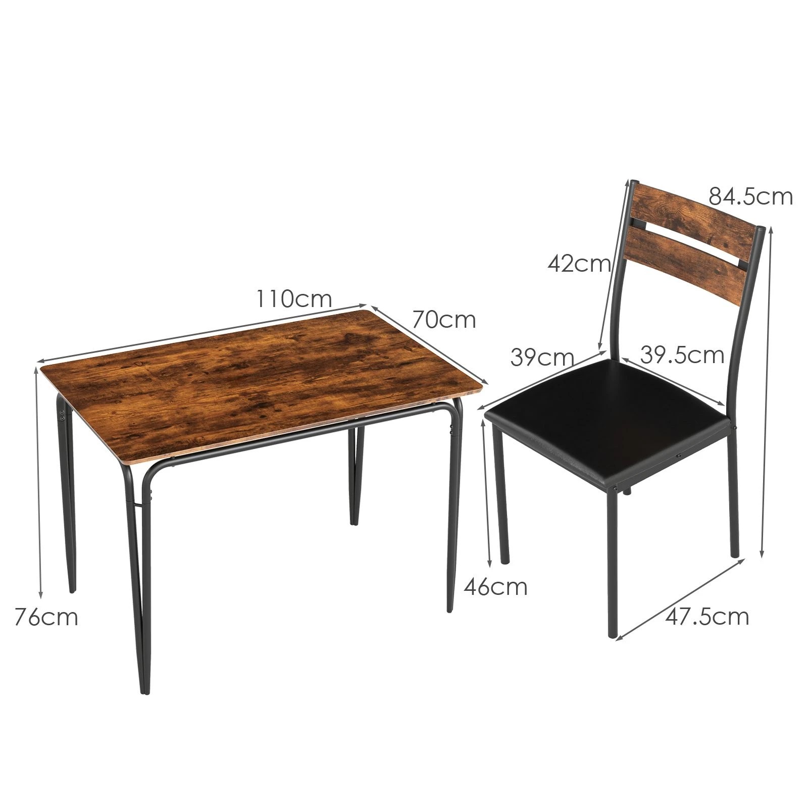 4 Costway 5pcs Dining Table Set Industrial Kitchen Table 4 Ergonomic Back Armless Chairs - Brown, 4 of 4