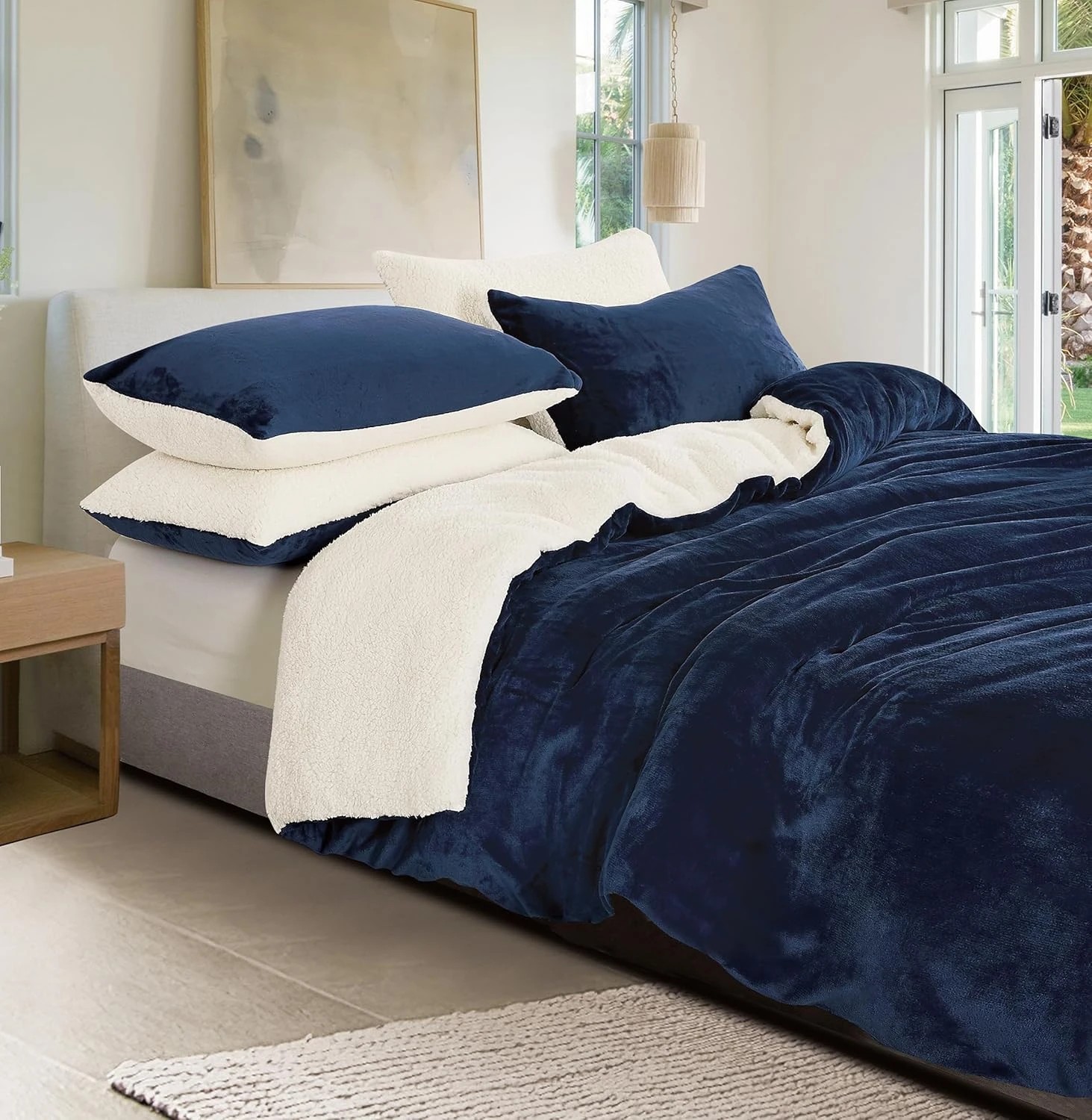 1 Gioia Casa 2-in-1 Teddy Sherpa Quilt Cover Set Warm Reversible - King Bed - Navy Blue, 1 of 8