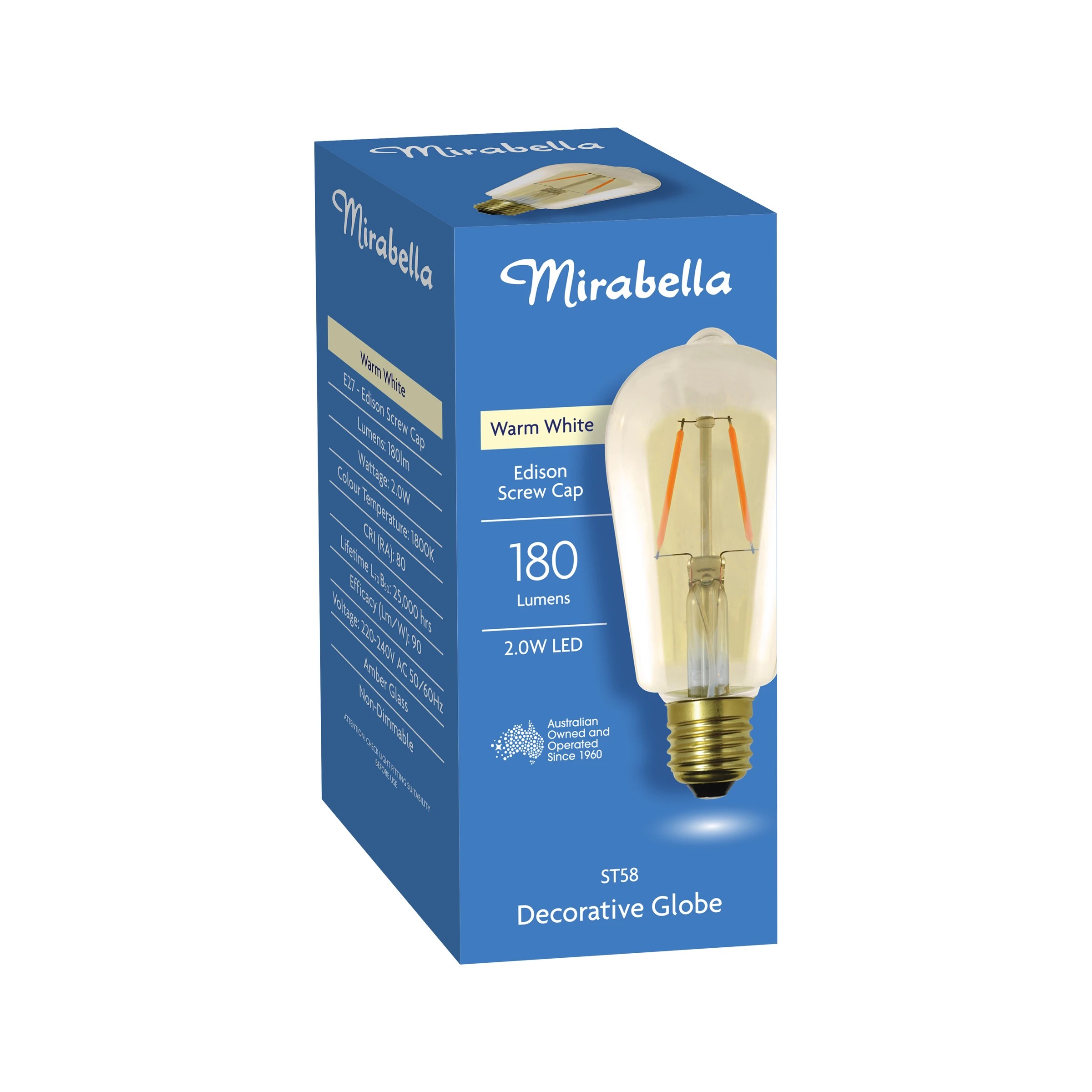 3 I001219 Mirabella LED ST58 Filament Amber ES 2W Decorative Globe Bulb, 3 of 5