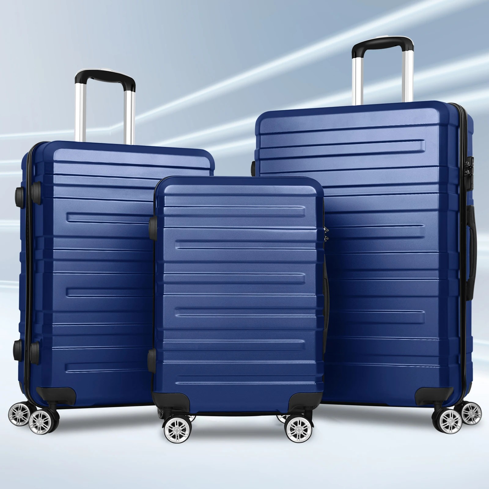 2 Alfordson Luggage 3PCS Set Suitcase Trolley TSA Carry on Hard Case - Blue, 2 of 10