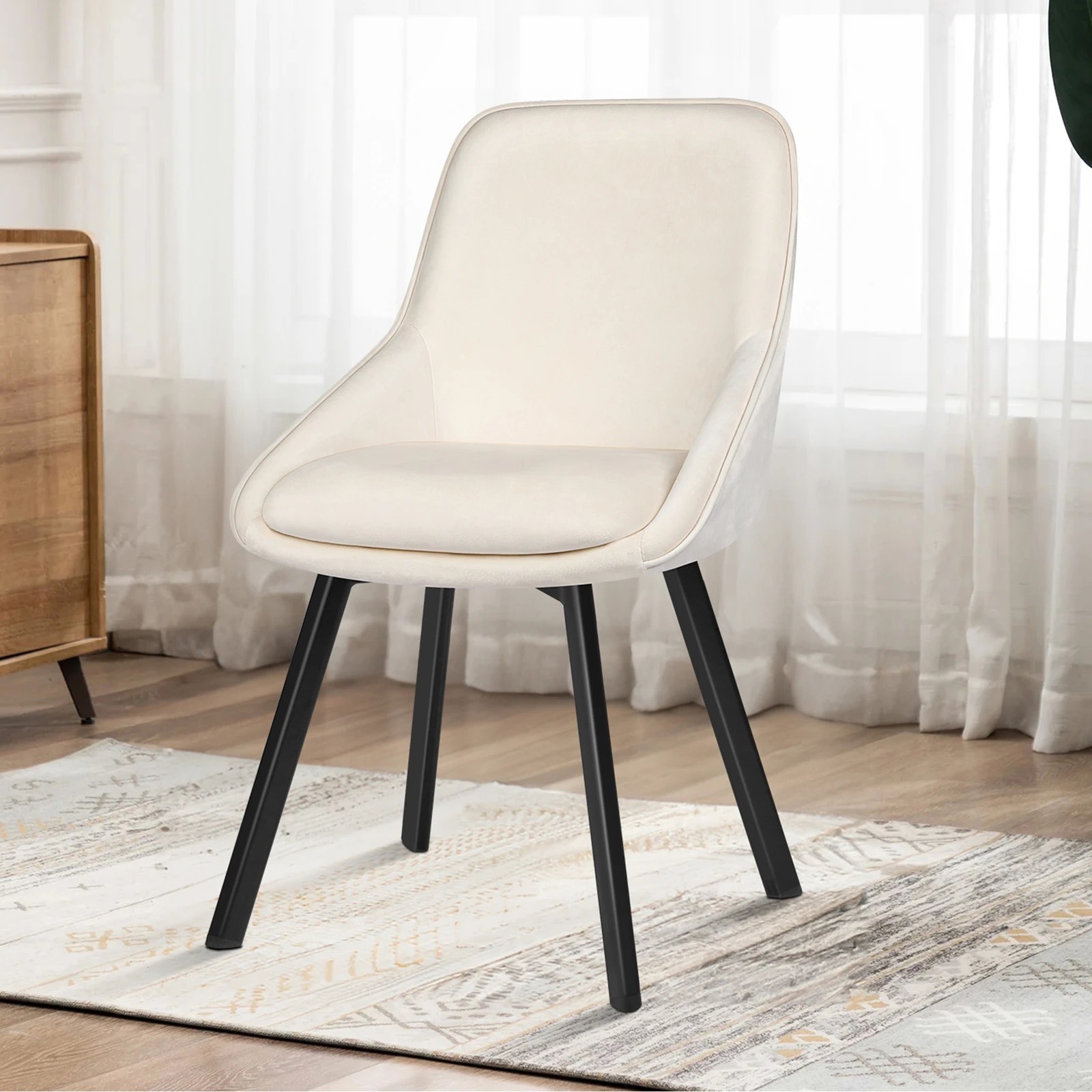 6 Alfordson 4x Dining Chairs Accent Kitchen Swivel Lounge Padded Seat Velvet - Beige, 6 of 8