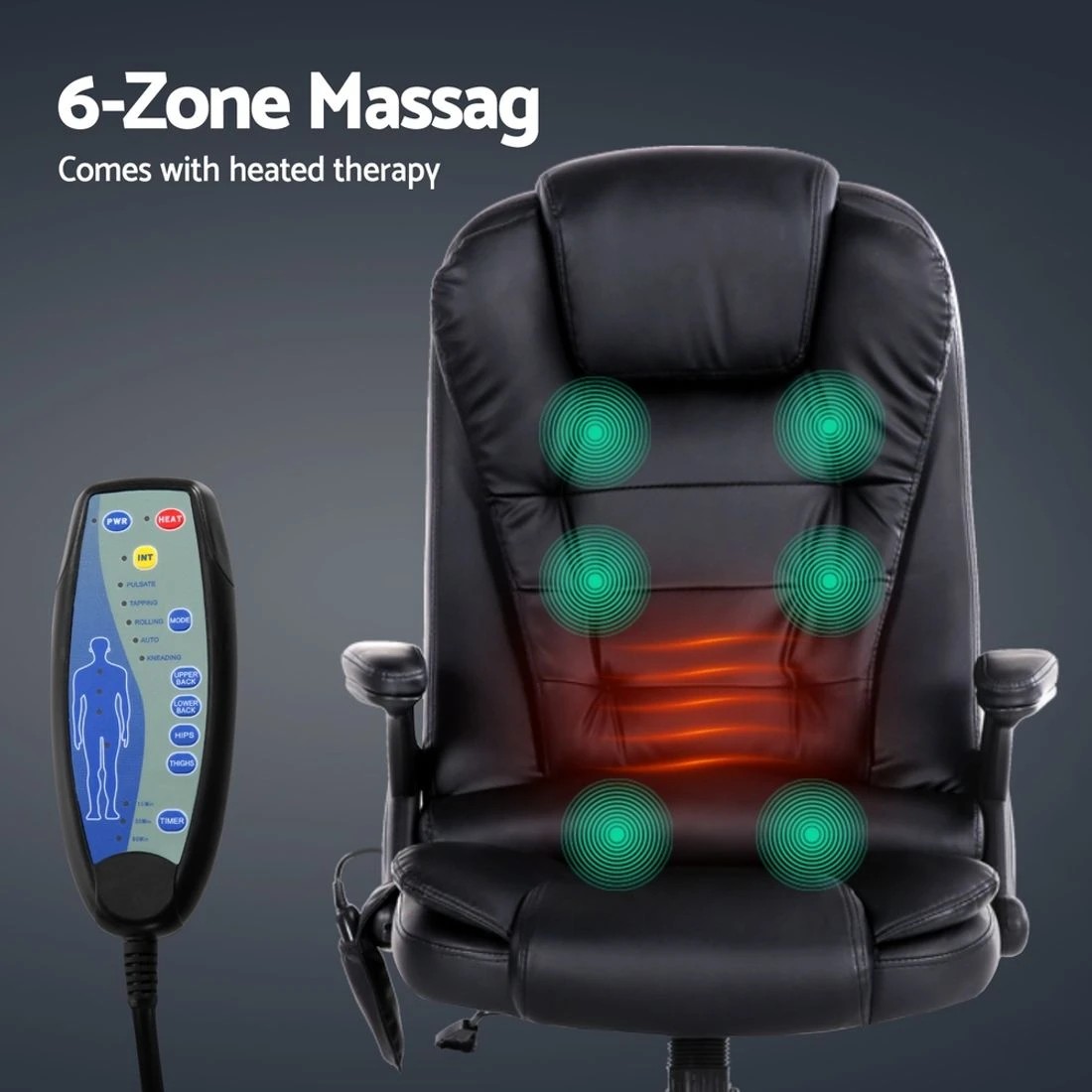 5 Artiss 8 Point Massage Office Chair Heated Seat Recliner PU - Black, 5 of 9
