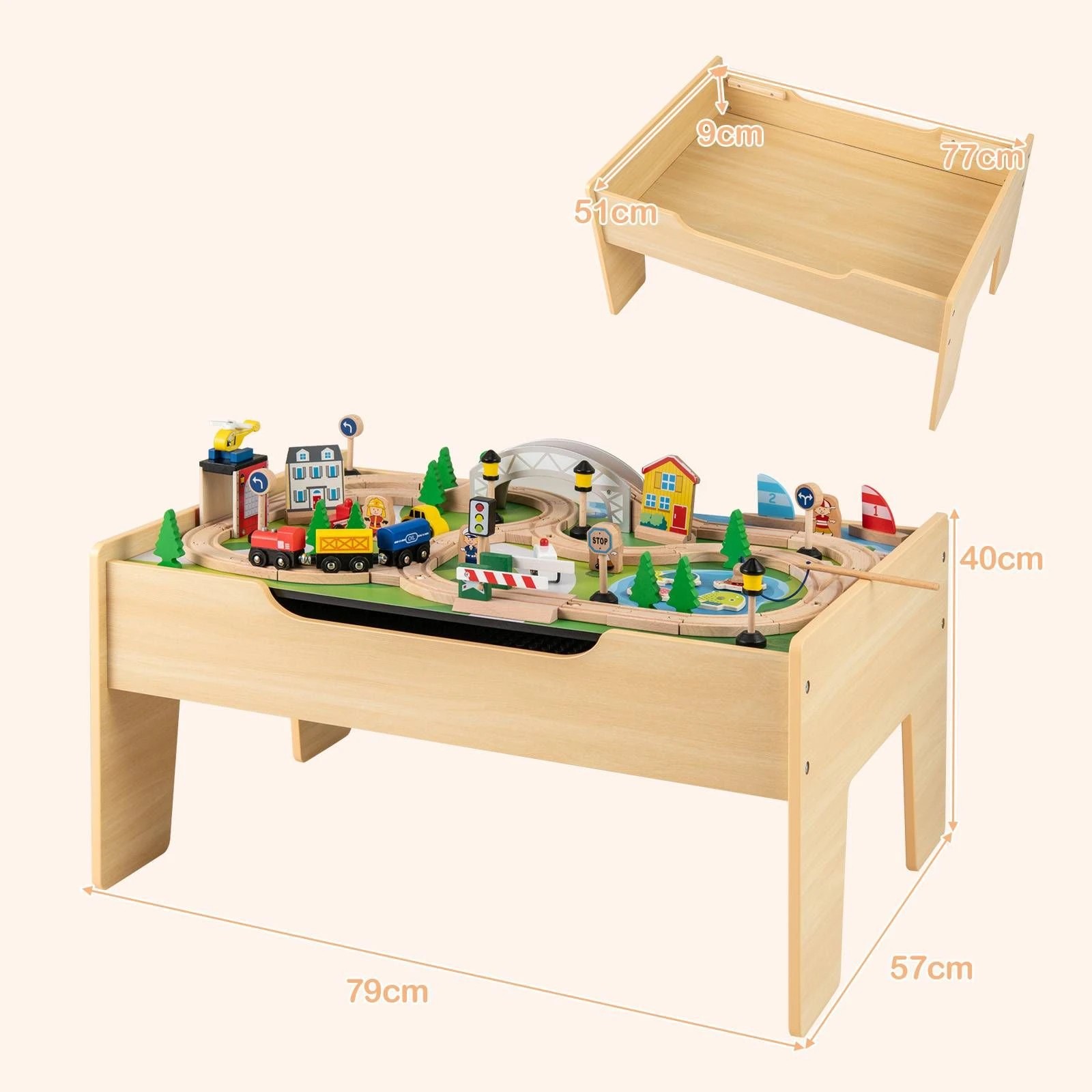 4 Costway Kids Wooden Construction Play Table w/Train Set, 4 of 4