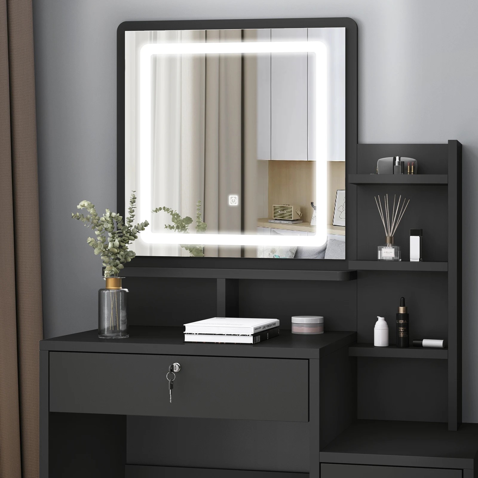 4 Alfordson Dressing Table Stool Set LED Makeup Mirror Vanity Desk Drawers - Black, 4 of 10