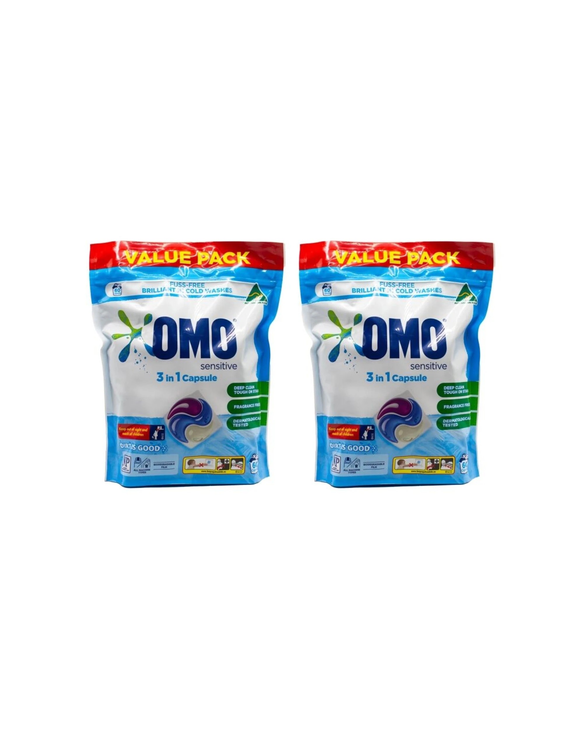 1 OMO 2PK Sensitive Laundry Capsule Pods Dermatologically Tested 60pk - Plain, 1 of 3