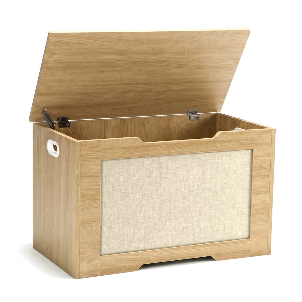1 PlayPals 120L Kids Toy Box Storage Chest Room Container Bench - Natural, 1 of 10
