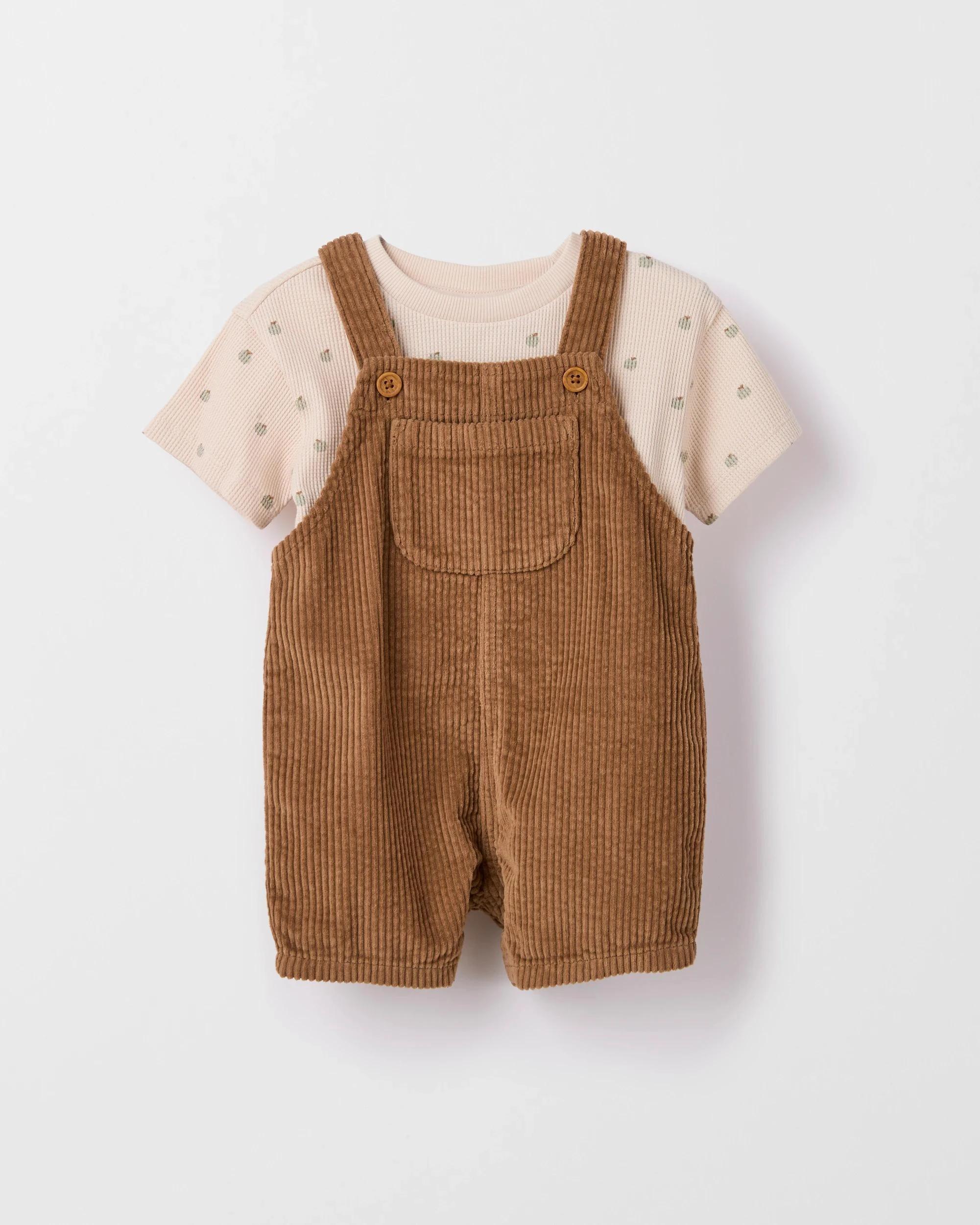 1 Target Baby Baby Cord Shortall and Waffle T-Shirt 2 Piece Set BROWN, 1 of 2