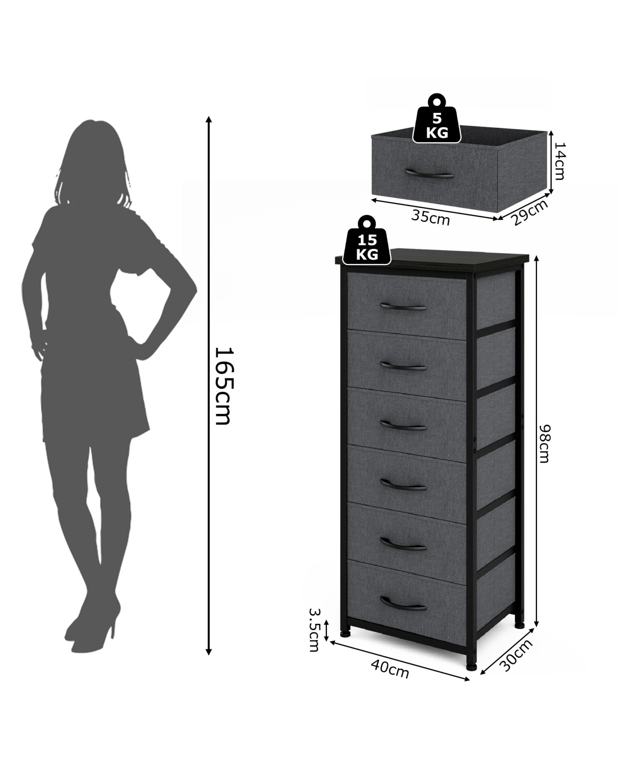 2 Advwin Tall Dresser for Bedroom with 6 Drawers & Adjustable Feet - Black, 2 of 10