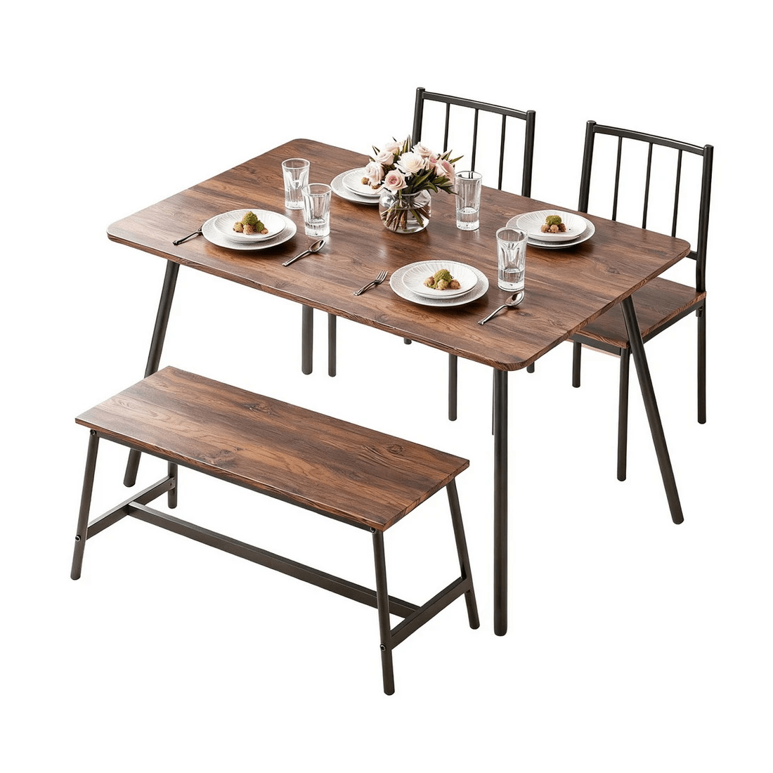 1 Artiss Dining Table and Chairs Set of 4 Bench Kitchen Furniture Rustic - Multi, 1 of 2