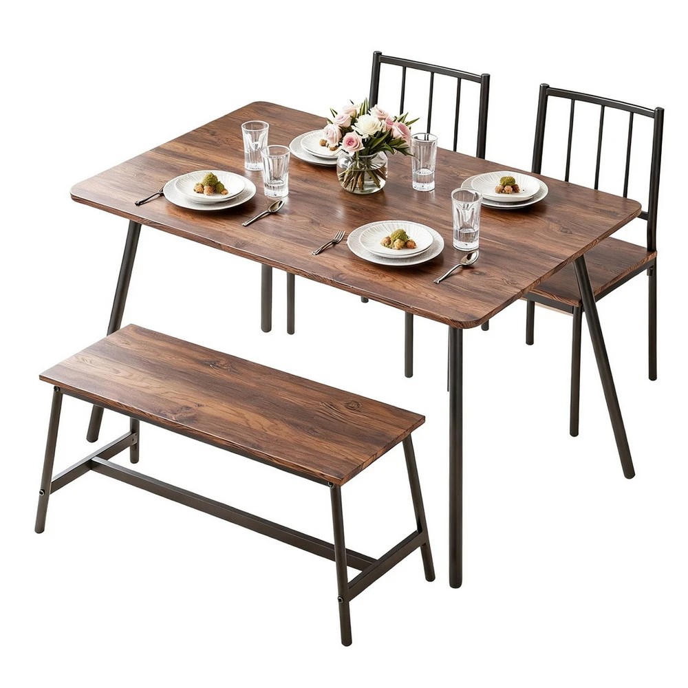 1 Artiss Dining Table and Chairs Set of 4 Bench Kitchen Furniture Rustic - Multi, 1 of 10