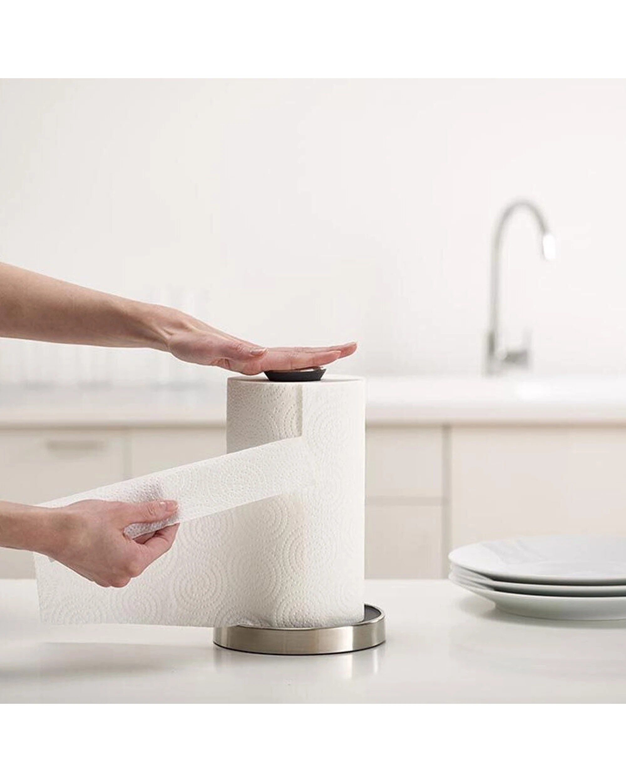 4 Joseph Joseph Push Tear Kitchen Roll Holder Push Down Lock Mechanism 2PK - Grey, 4 of 7