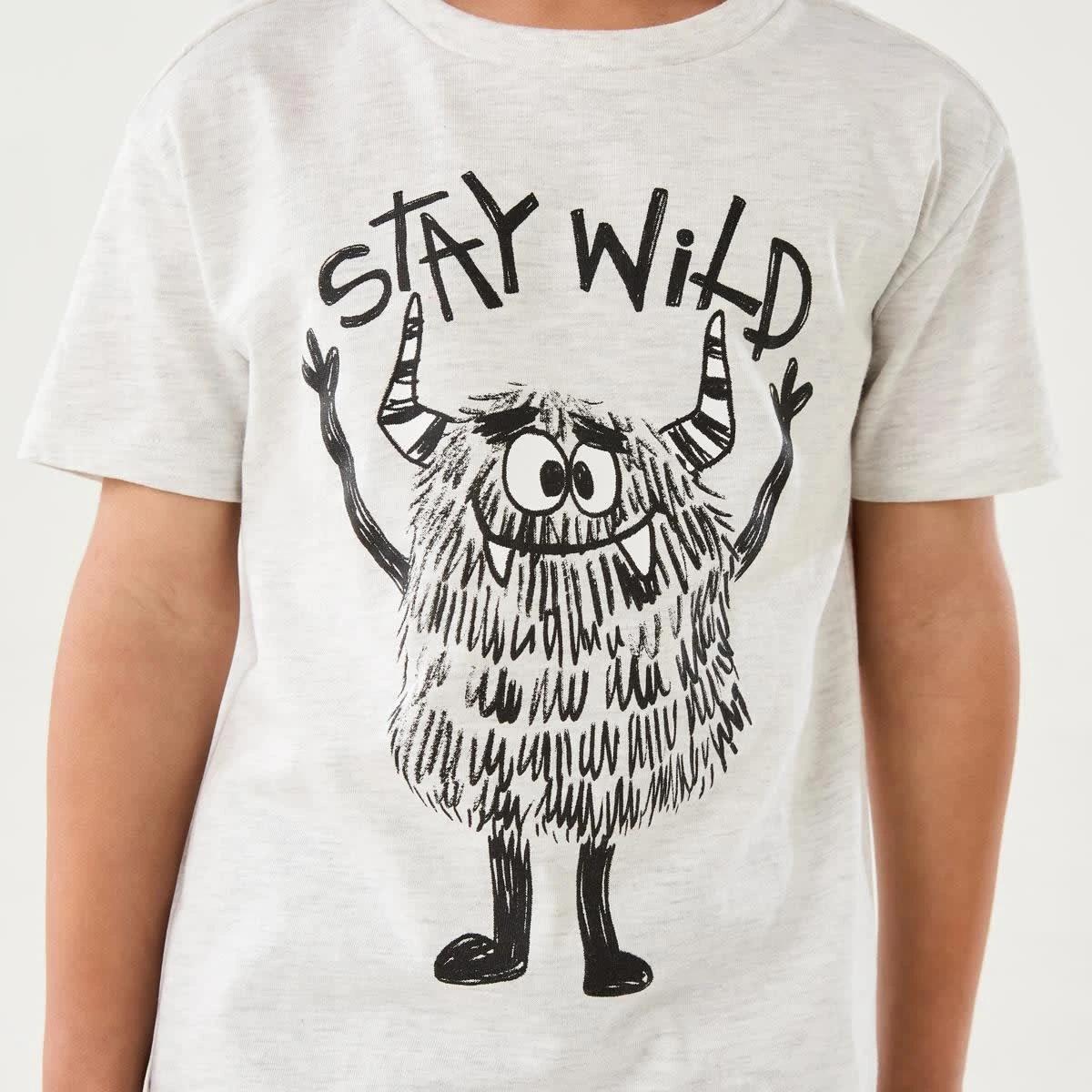 4 Chest Print T-shirt STAY WILD MONSTER WHITE MARLE, 4 of 6