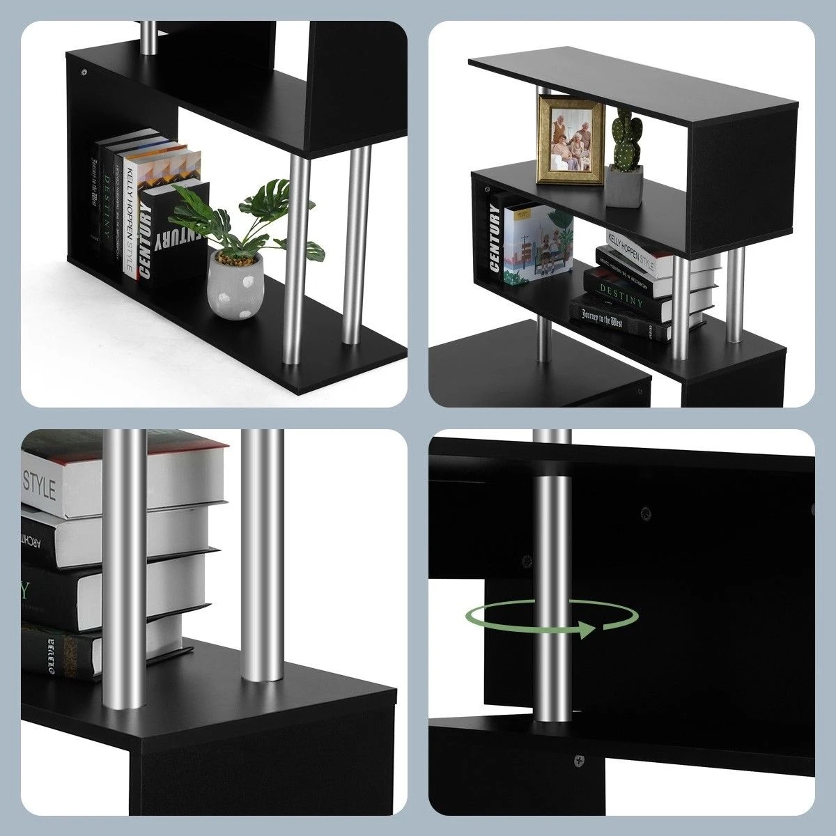 5 AUSWAY Home Office Computer Desk Corner Table Tier Bookshelf Storage L-Shaped Rotating Table Black, 5 of 7