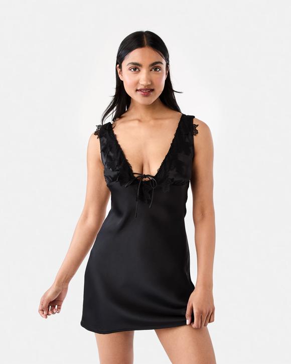 Satin Tie Mini Dress