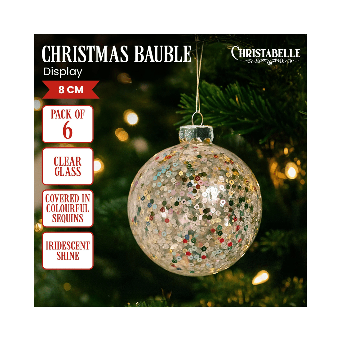 3 Christabelle Clear Glass Baubles 6pcs With Colourful Sequins Balls Christmas Tree Decoration Ornament, 3 of 6
