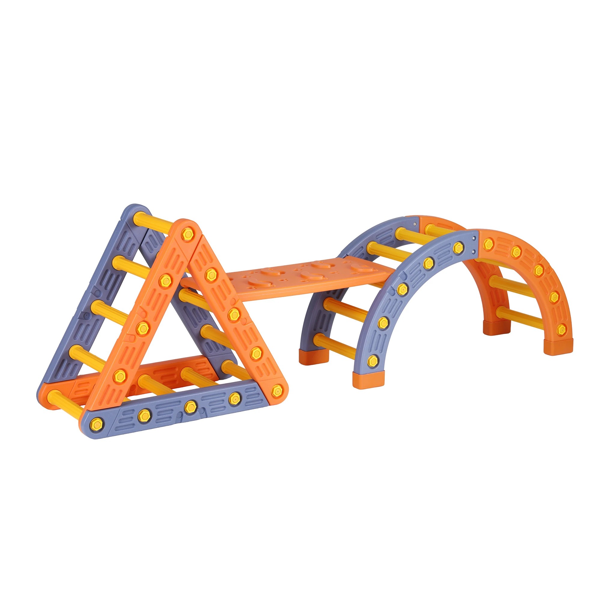 3 Keezi Kids Climbing Frame Set With Slide Indoor Outdoor Toddler Toys Pikler Triangle Climber With Arch - Orange, 3 of 5
