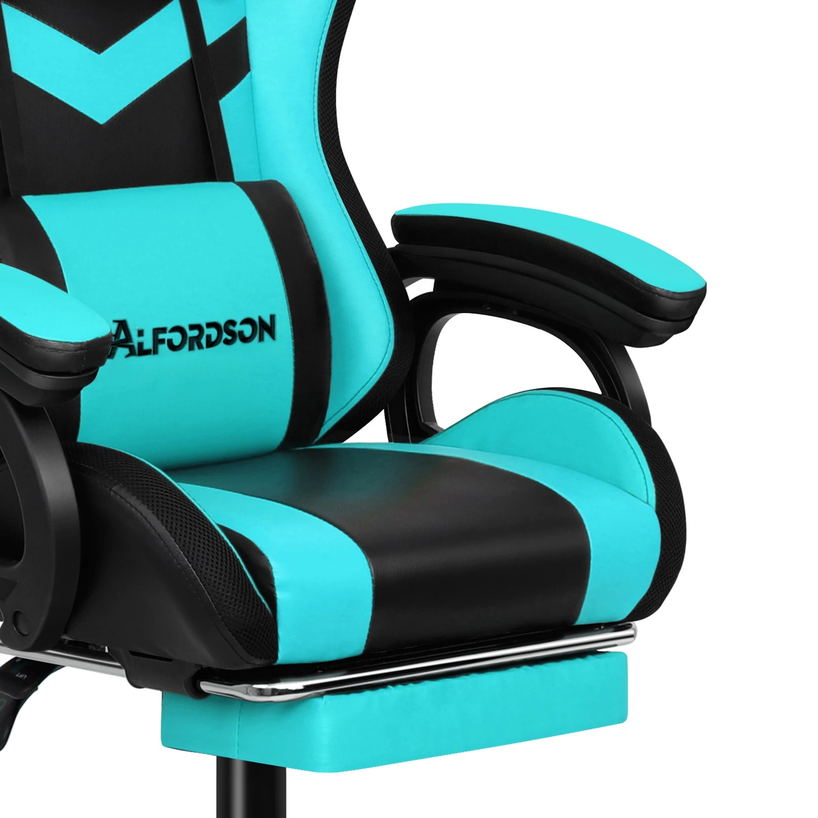 10 Alfordson Gaming Office Chair 12 RGB LED Massage Computer Seat Footrest - Cyan Black, 10 of 10