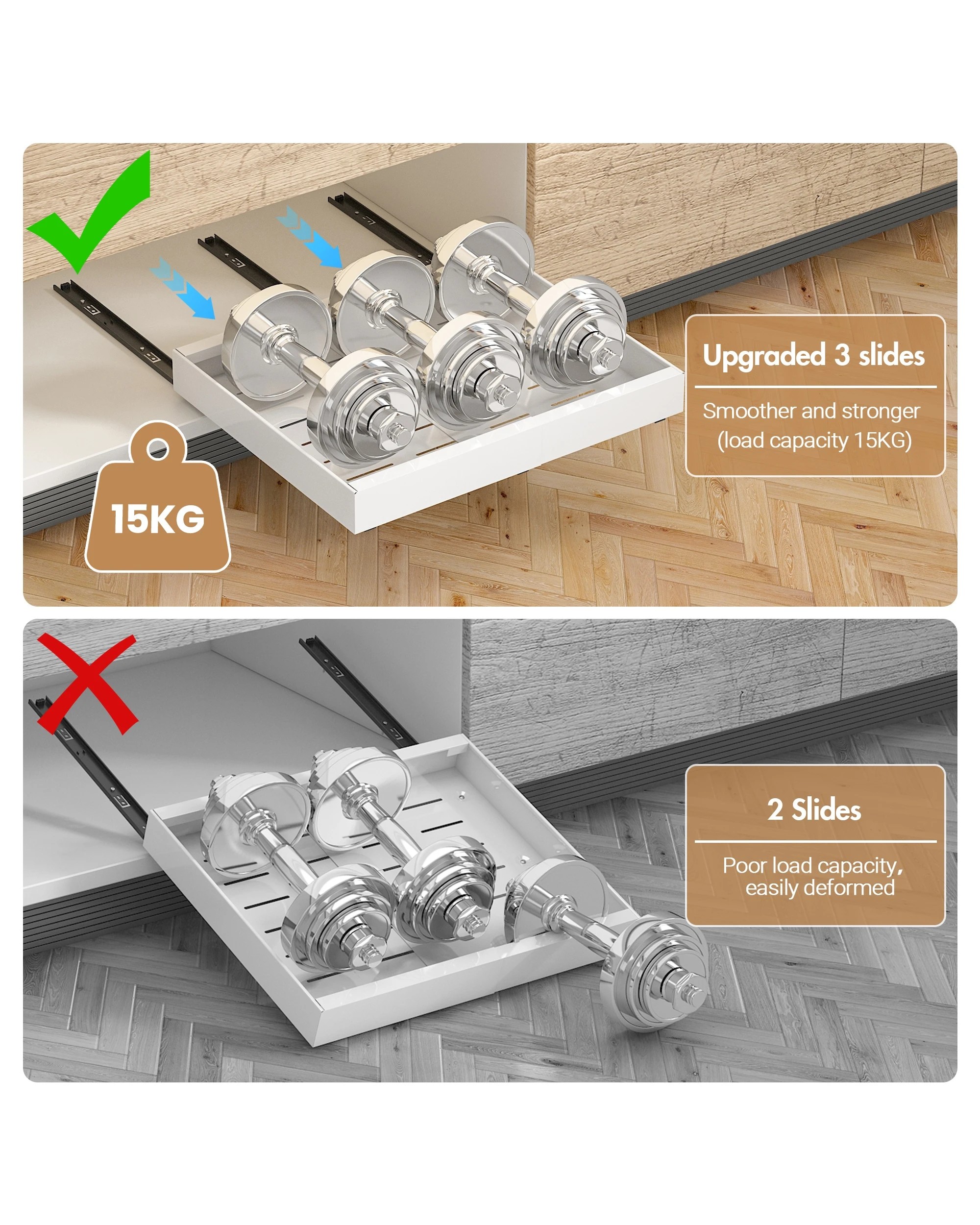 Advwin Extendable Cabinet Organizer With Pull Out 3 Slide Rails - White ...