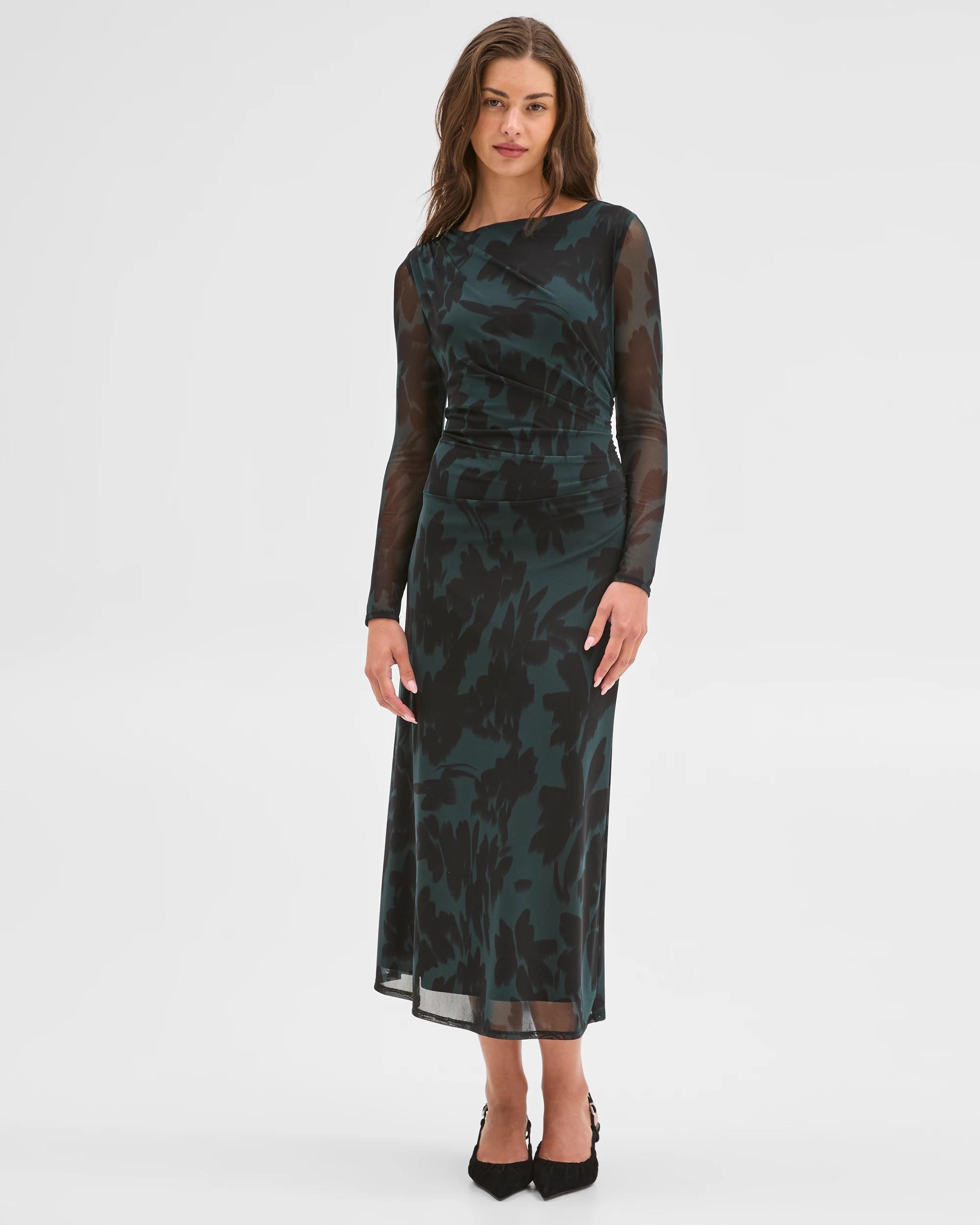 1 Target Petites Petites Long Sleeve Mesh Midi Dress FLORAL BLUR, 1 of 5