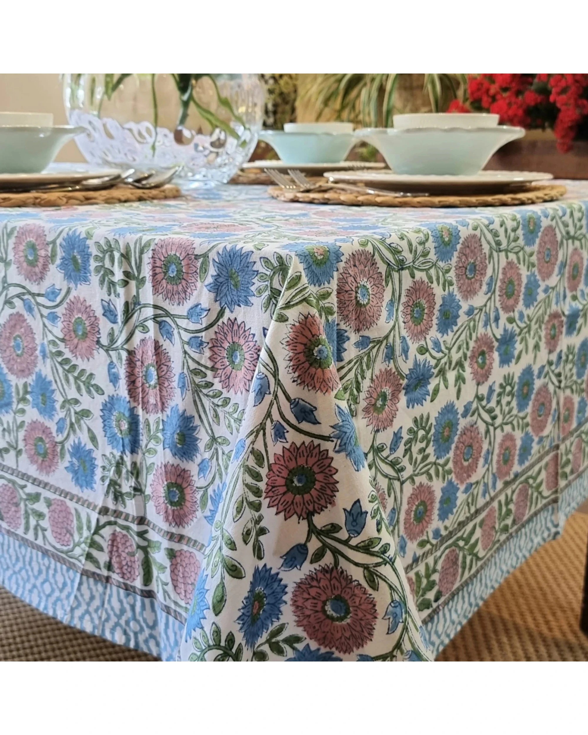 3 Kolka Kumudani Hand Block-printed Tablecloth - Pink, 3 of 8
