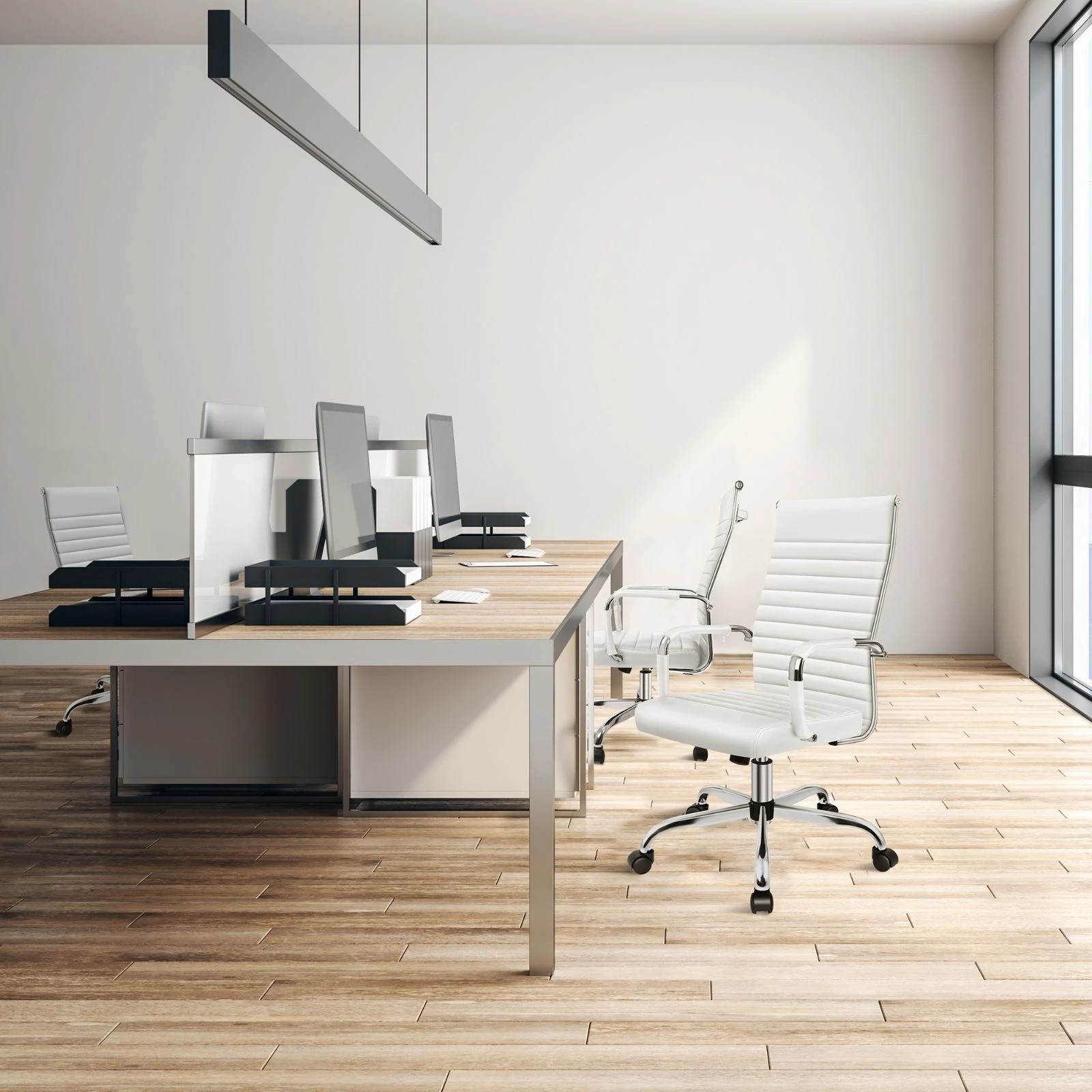 4 Alfordson Office Chair Padded Seat Ergonomic Executive Computer Study Gaming - White, 4 of 10