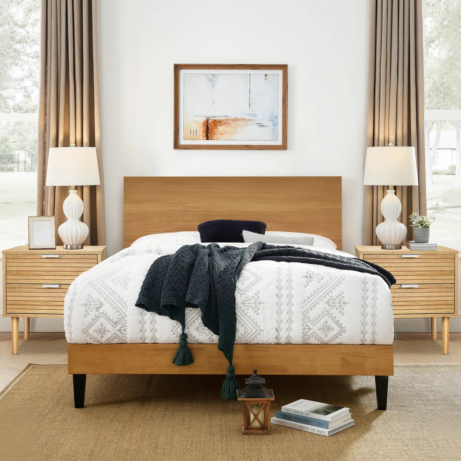 3 Alfordson Bedside Table Nightstand Side Storage Cabinet Slatted Drawer - Oak, 3 of 10