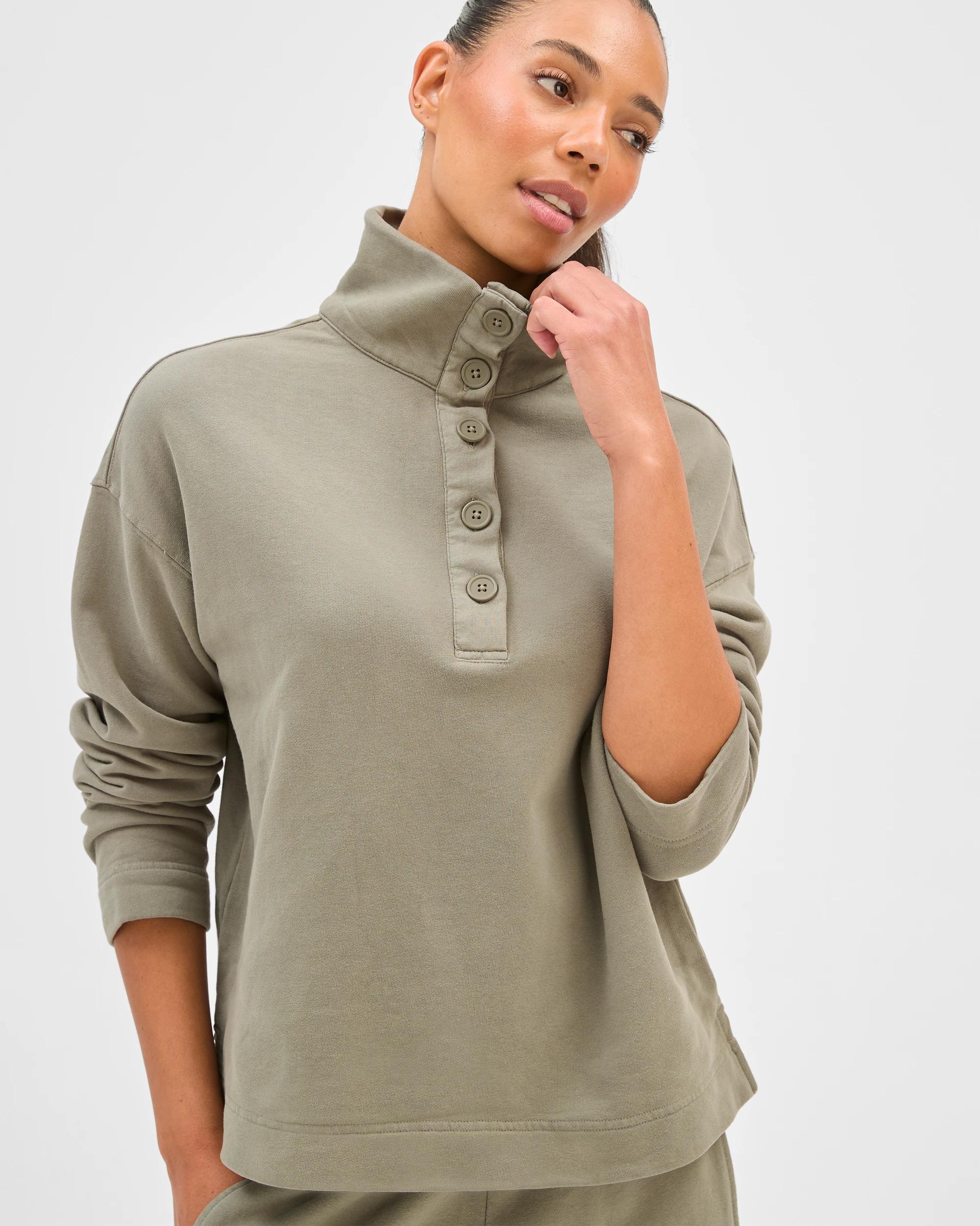 3 Target Woman Australian Cotton Funnel Neck Button Front Jumper WASHED OLIVE, 3 of 7
