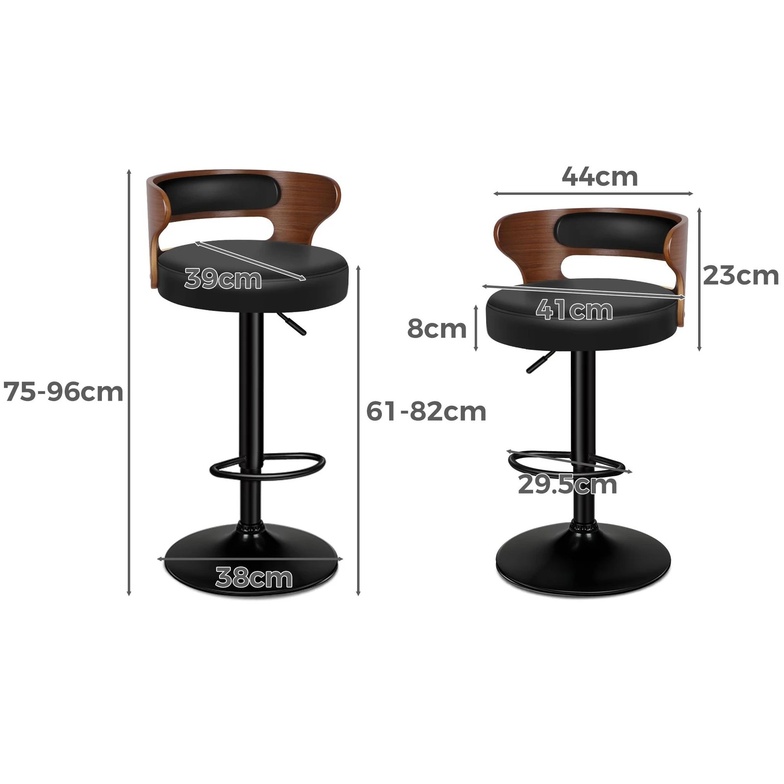 4 Alfordson 2x Bar Stool Kitchen Swivel Chair Wooden Leather Gas Lift - Black, 4 of 9