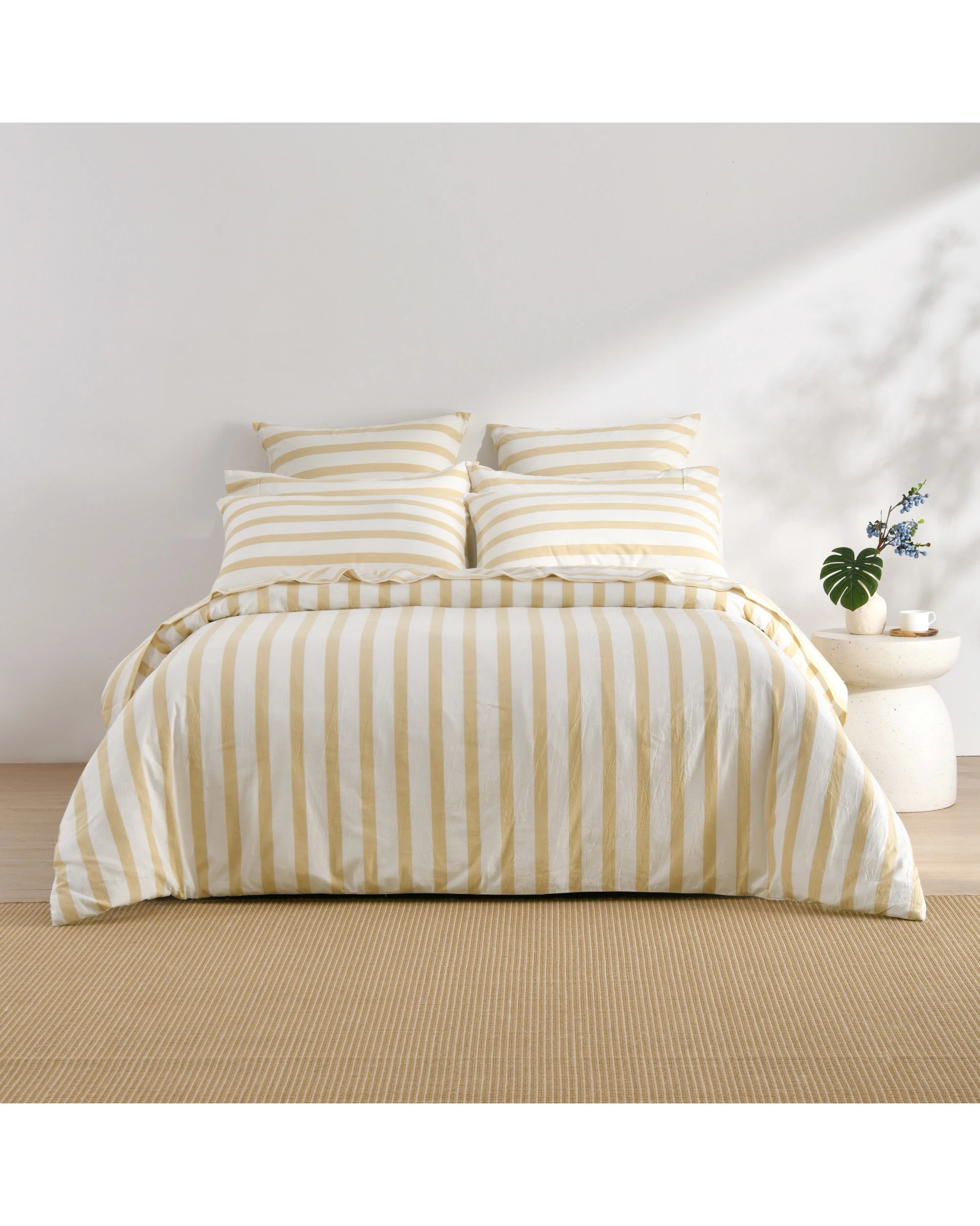 4 Dreamaker Cove Yarn Dyed Washed Cotton Striped Quilt Cover Set - Double Bed - Sand, 4 of 5