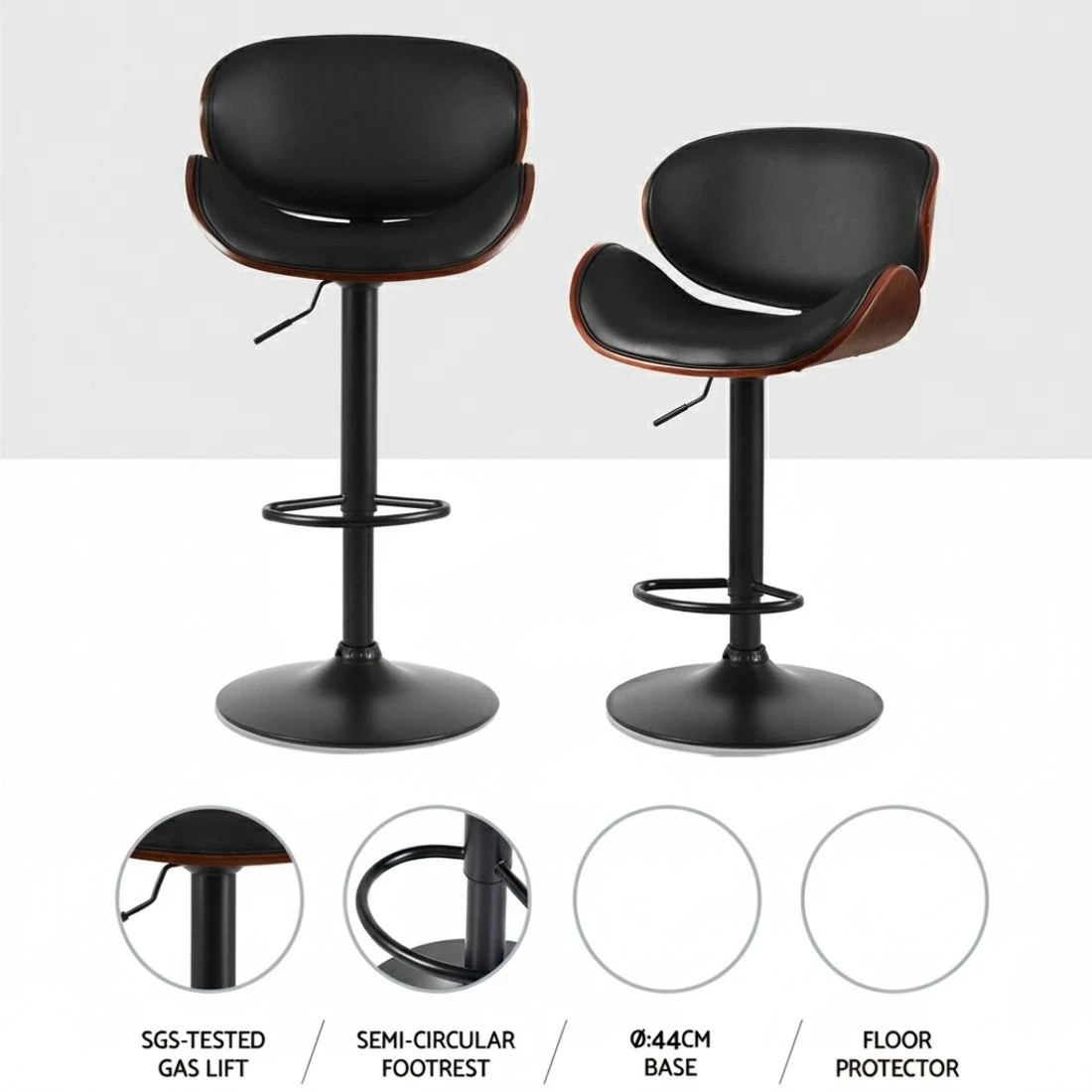 3 Artiss 4x Bar Stools Gas Lift Leather Padded - Black, 3 of 5