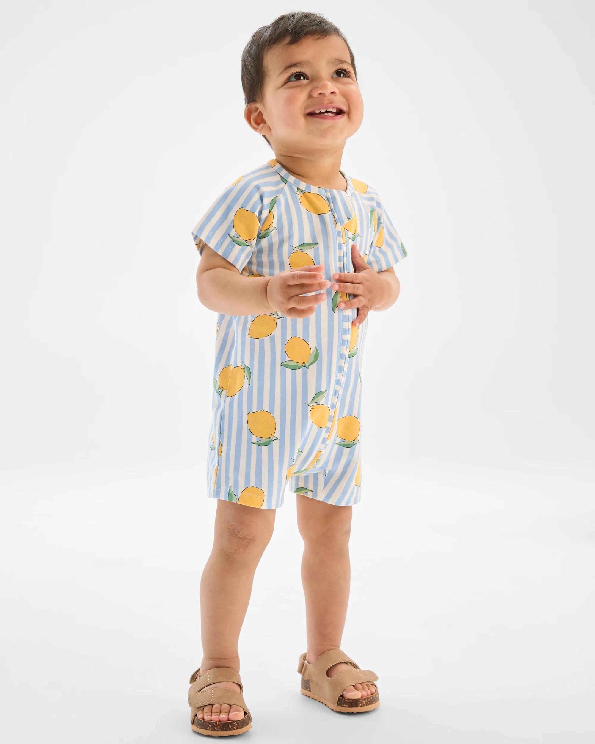 2 Target Baby Baby Organic Cotton Zip Romper 2 Pack LEMONS BLUE & CREAM STRIPE/BLUE, 2 of 5