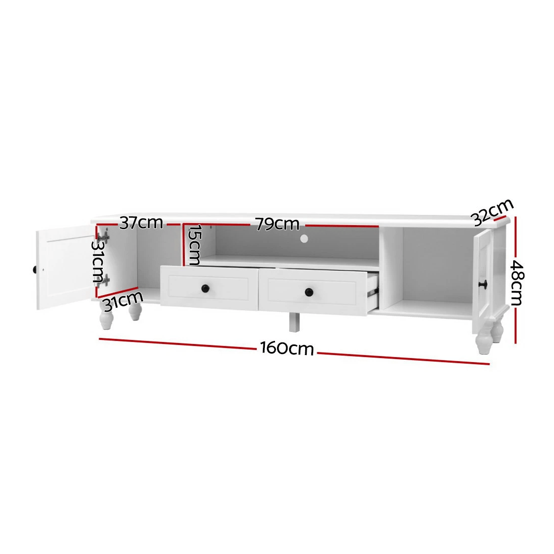 3 Artiss TV Cabinet Entertainment Unit 160cm Kubi - White, 3 of 8