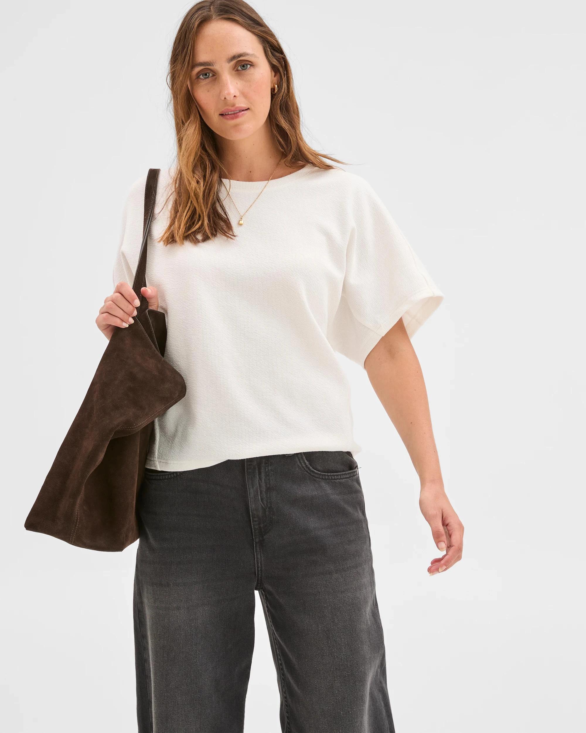 3 Target Woman Spliced Cocoon Boxy T-Shirt CLOUD DANCER, 3 of 6