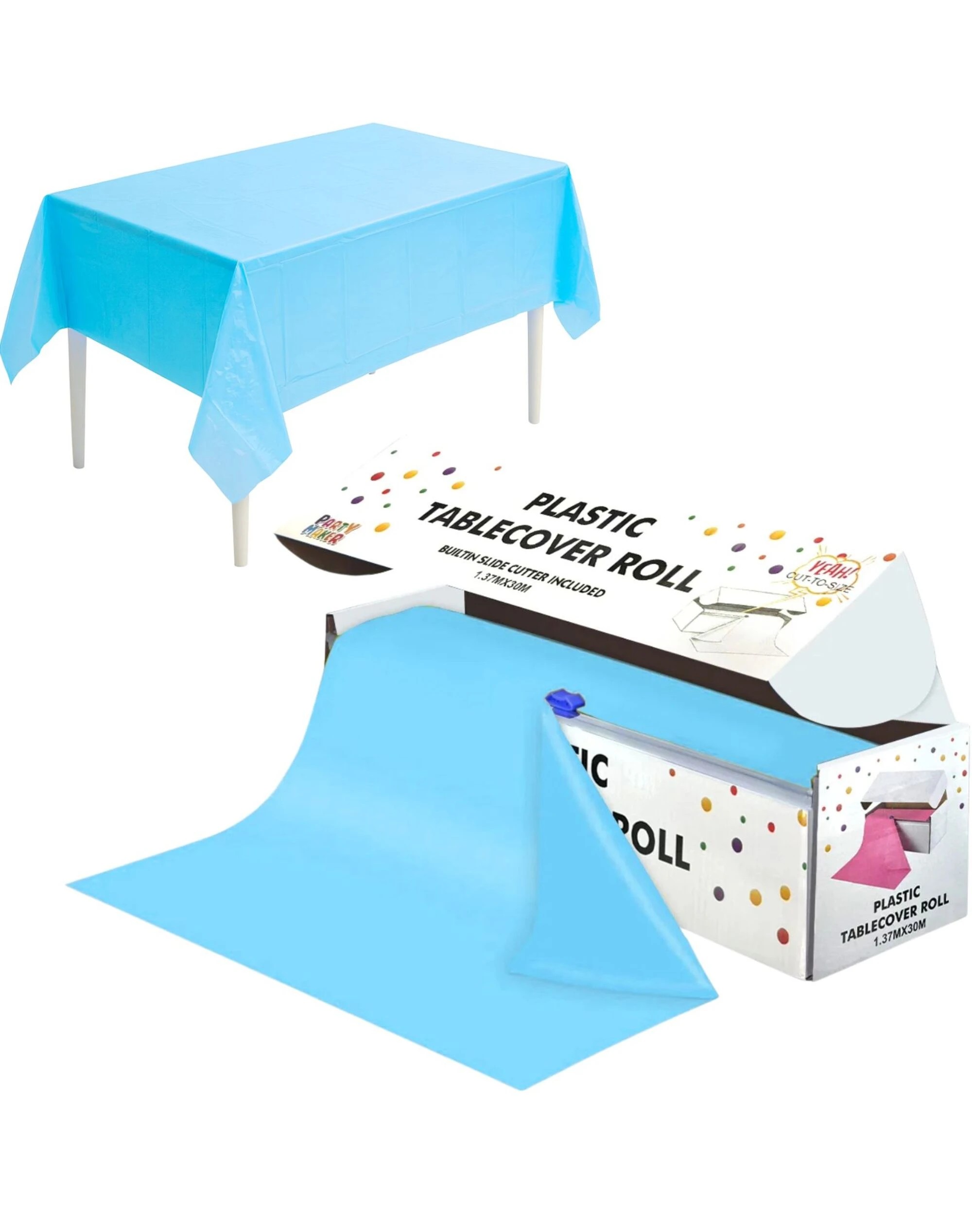 3 Party Maker Cut-To-Size Light Blue Plastic Banquet Tablecloth Table Roll 1.37m x 30m - Blue, 3 of 3
