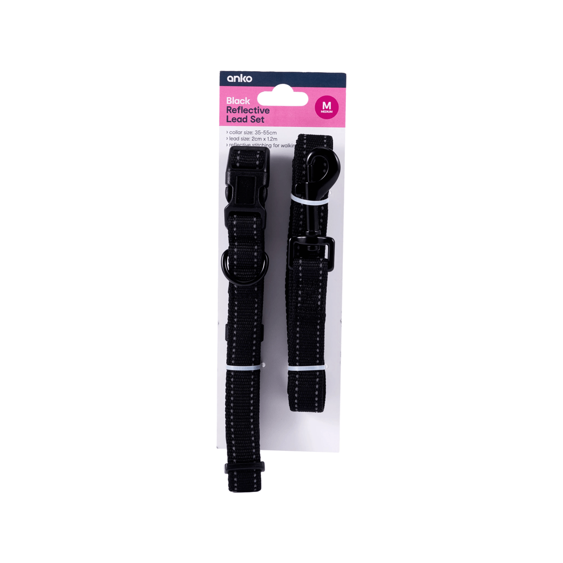 4 Black Reflective Collar and Lead Set - Medium, 4 of 4