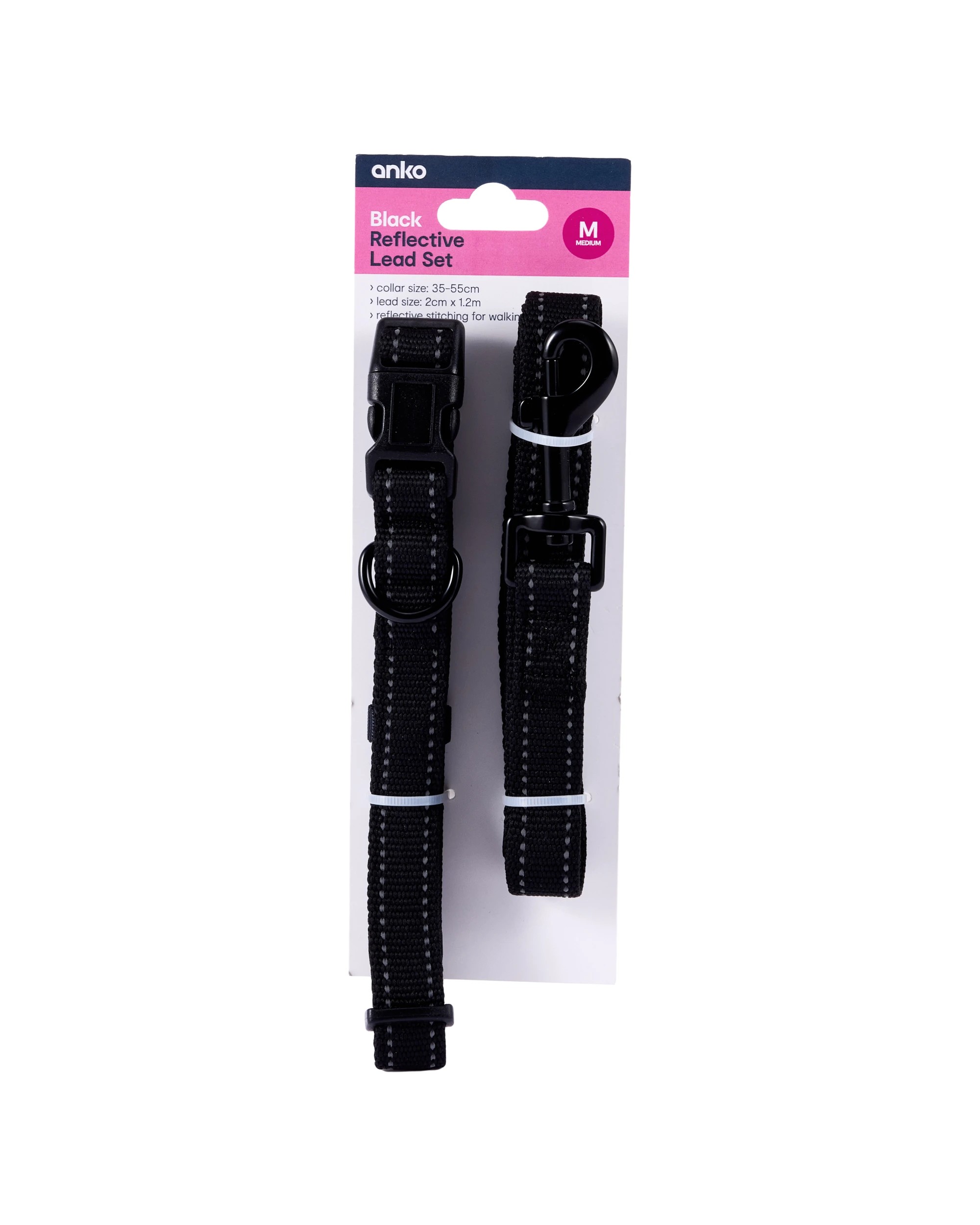 4 Black Reflective Collar and Lead Set - Medium, 4 of 4