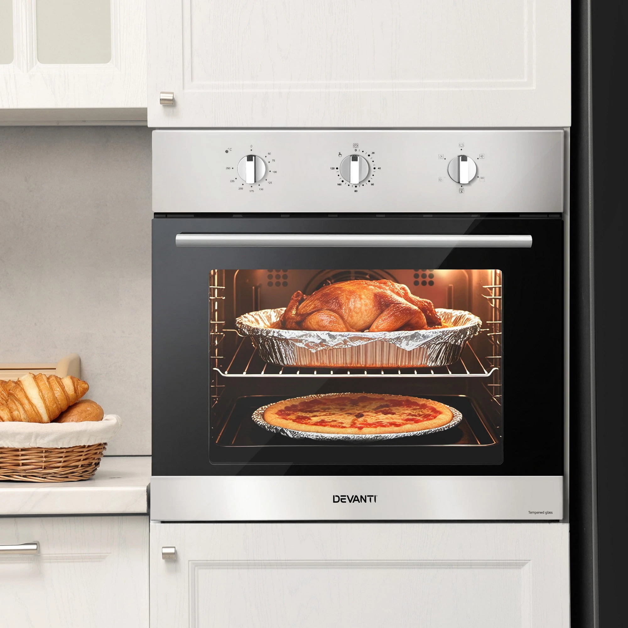 4 Devanti 60cm Electric Built In Wall Oven 70L Stainless Steel - Silver, 4 of 9