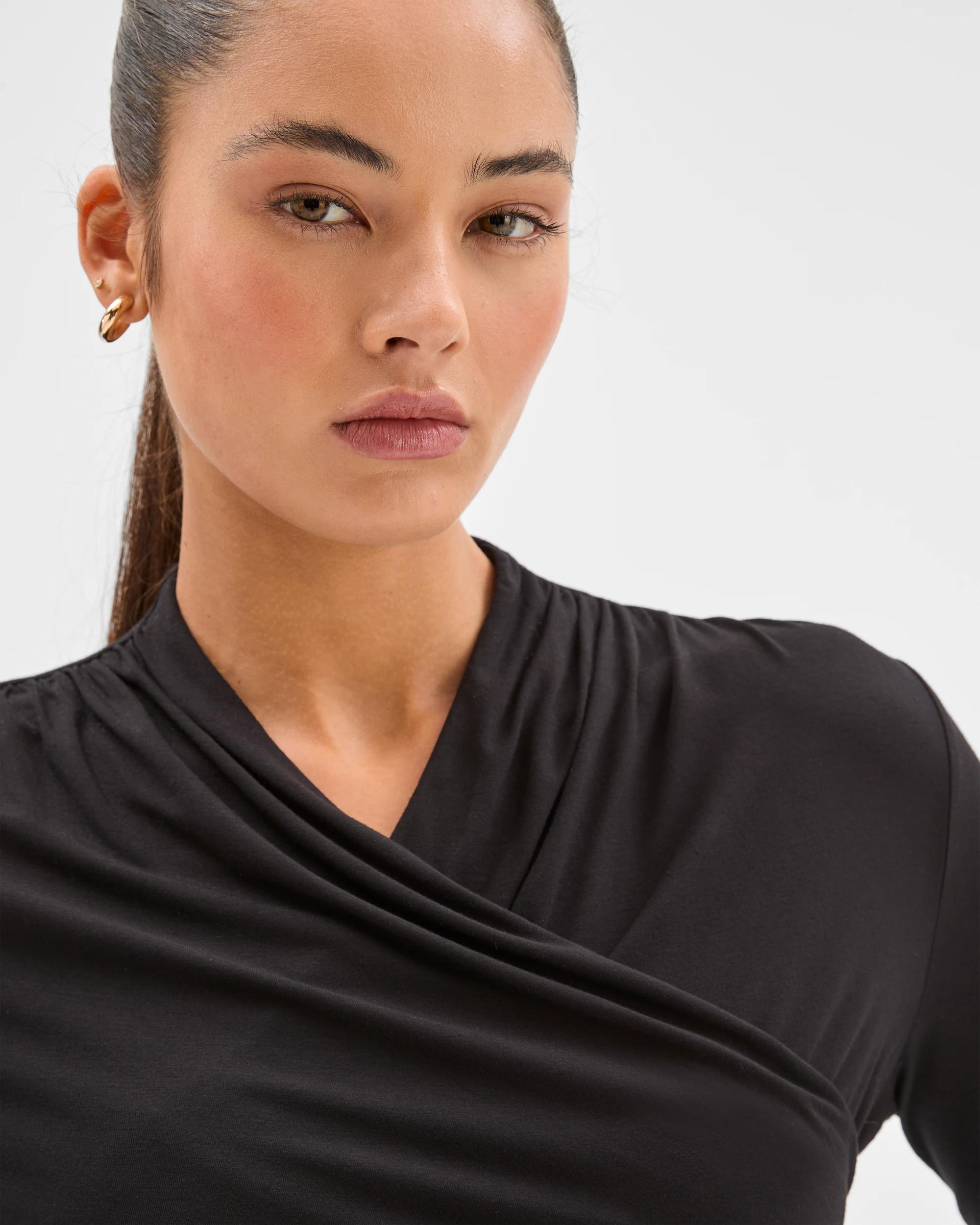 7 Lily Loves Long Sleeve Crossover Drape Top BLACK, 7 of 8