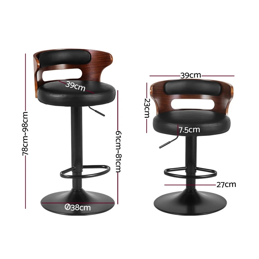 2 Artiss 4x Bar Stools Gas Lift Faux Leather - Black, 2 of 5