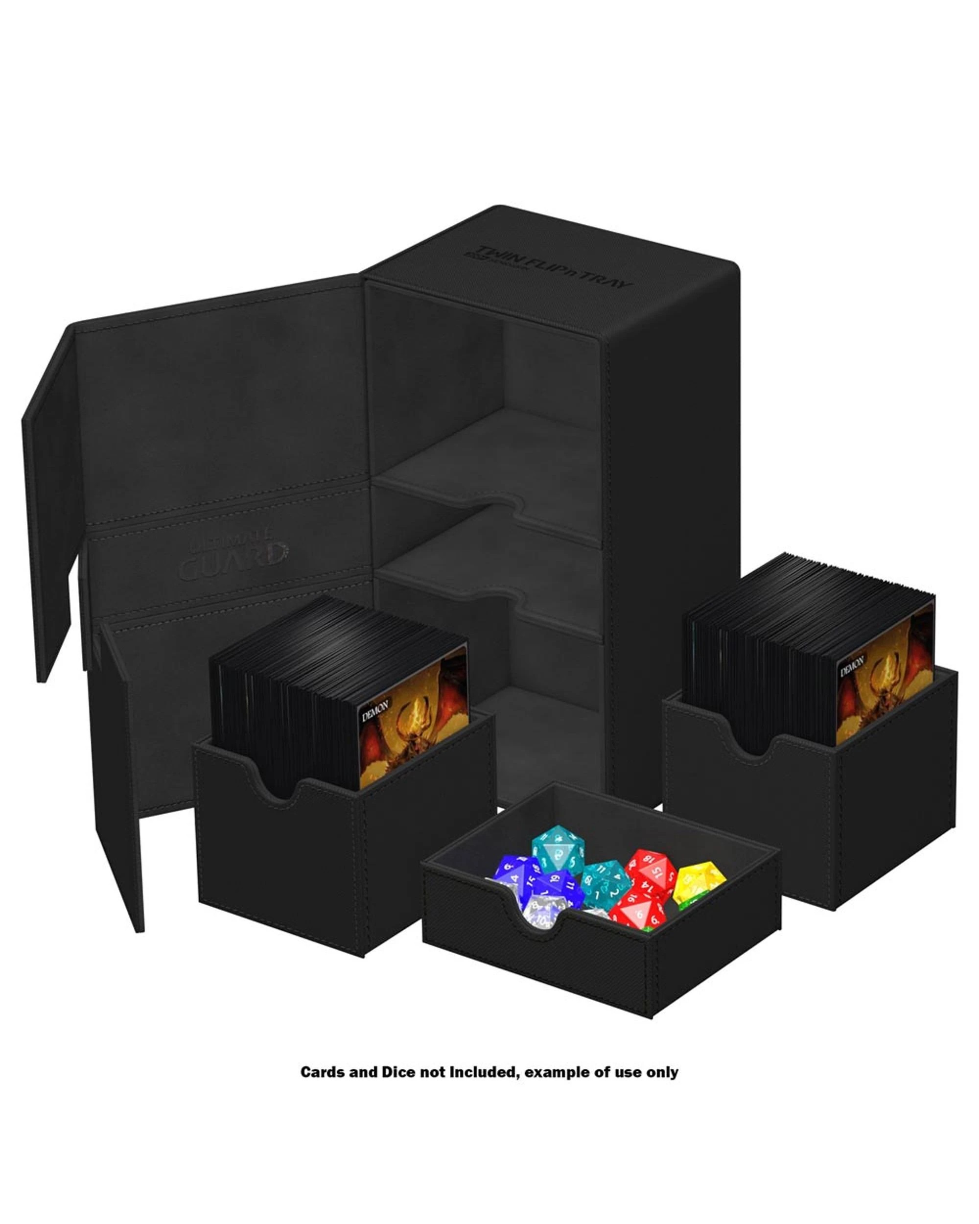 3 Ultimate Guard Twin Flip n Tray 200+ XenoSkin Deck Case - Monocolour Black - Black, 3 of 5