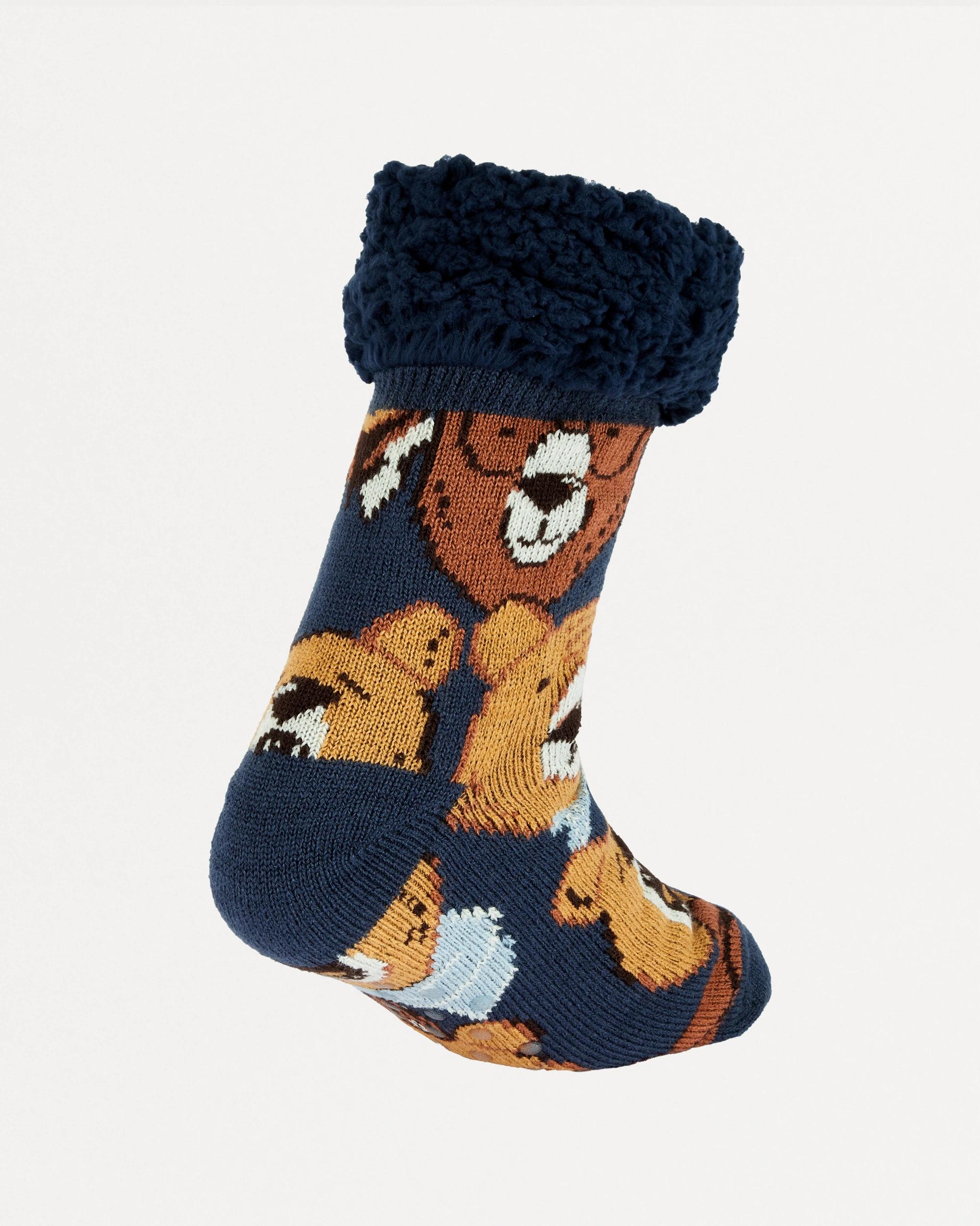 2 Sherpa Lined Home Socks Nvy Bear, 2 of 3