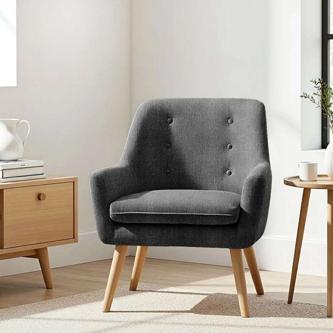 3 Artiss 2X Armchair Lounge Chair Accent Tub Chair Charcoal ANNE - Brown, 3 of 5