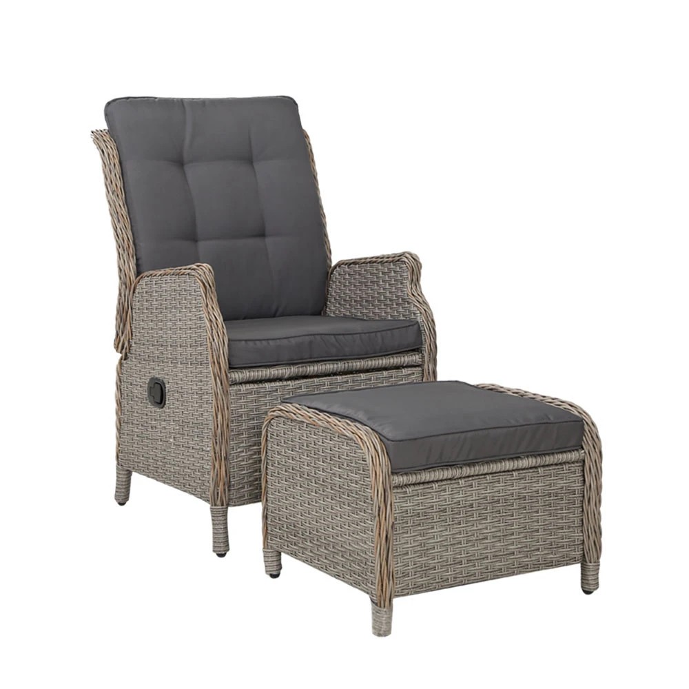 1 Gardeon Recliner Chair Sun lounge Wicker Lounger Outdoor Furniture Patio - Grey, 1 of 6