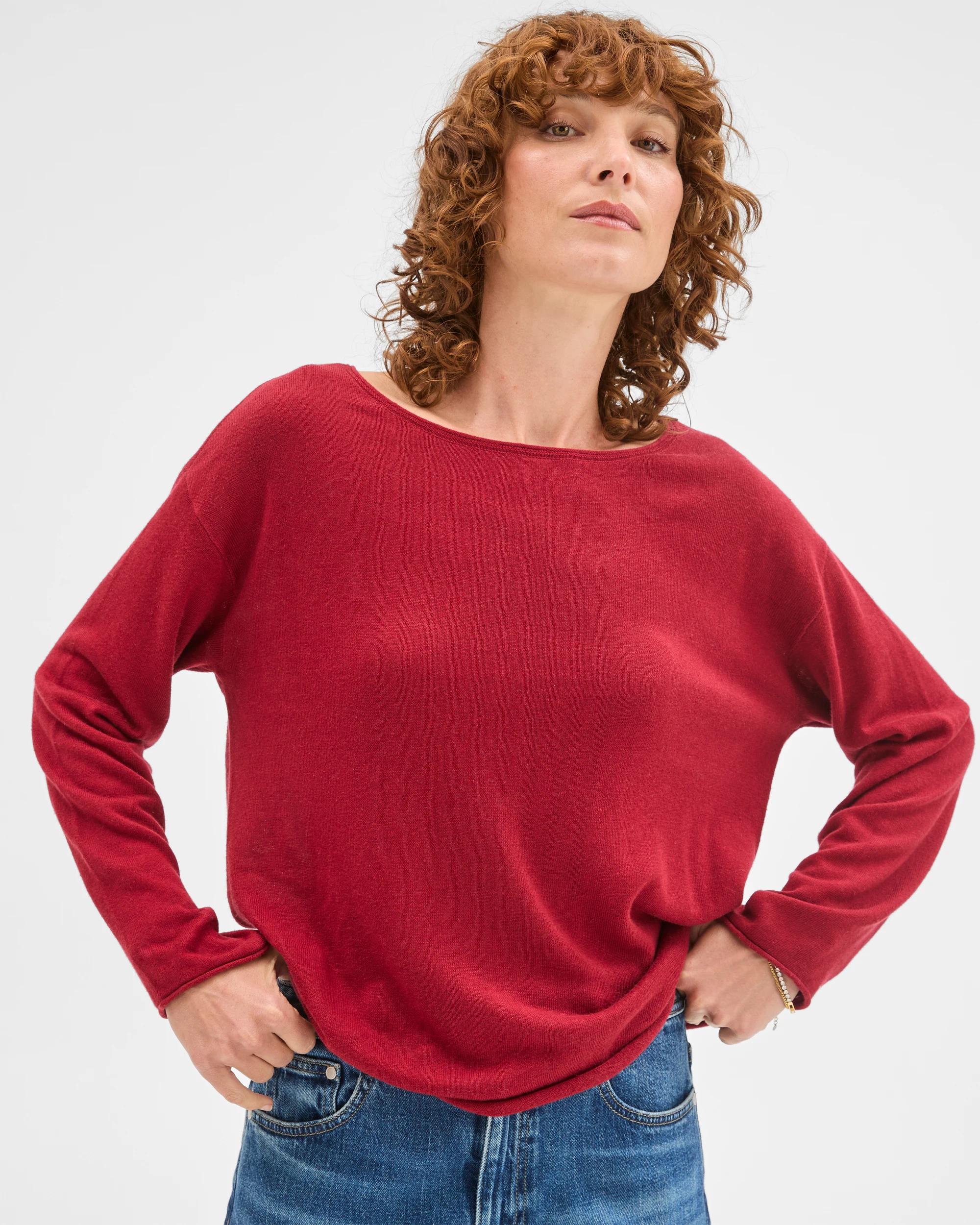 1 Target Woman Linen Blend Long Sleeve Lightweight Jumper GARNET, 1 of 5