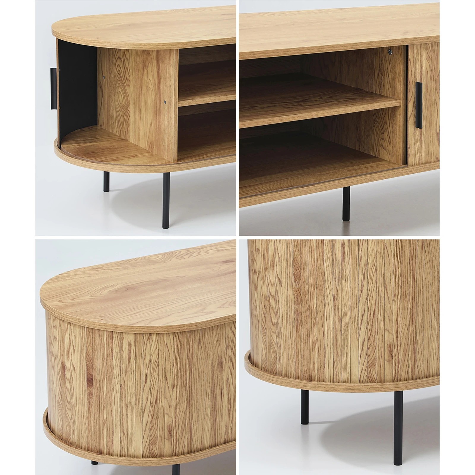 4 Oikiture Entertainment Unit Tv Cabinet 160cm Tambour Sliding Doors
 - Natural, 4 of 10