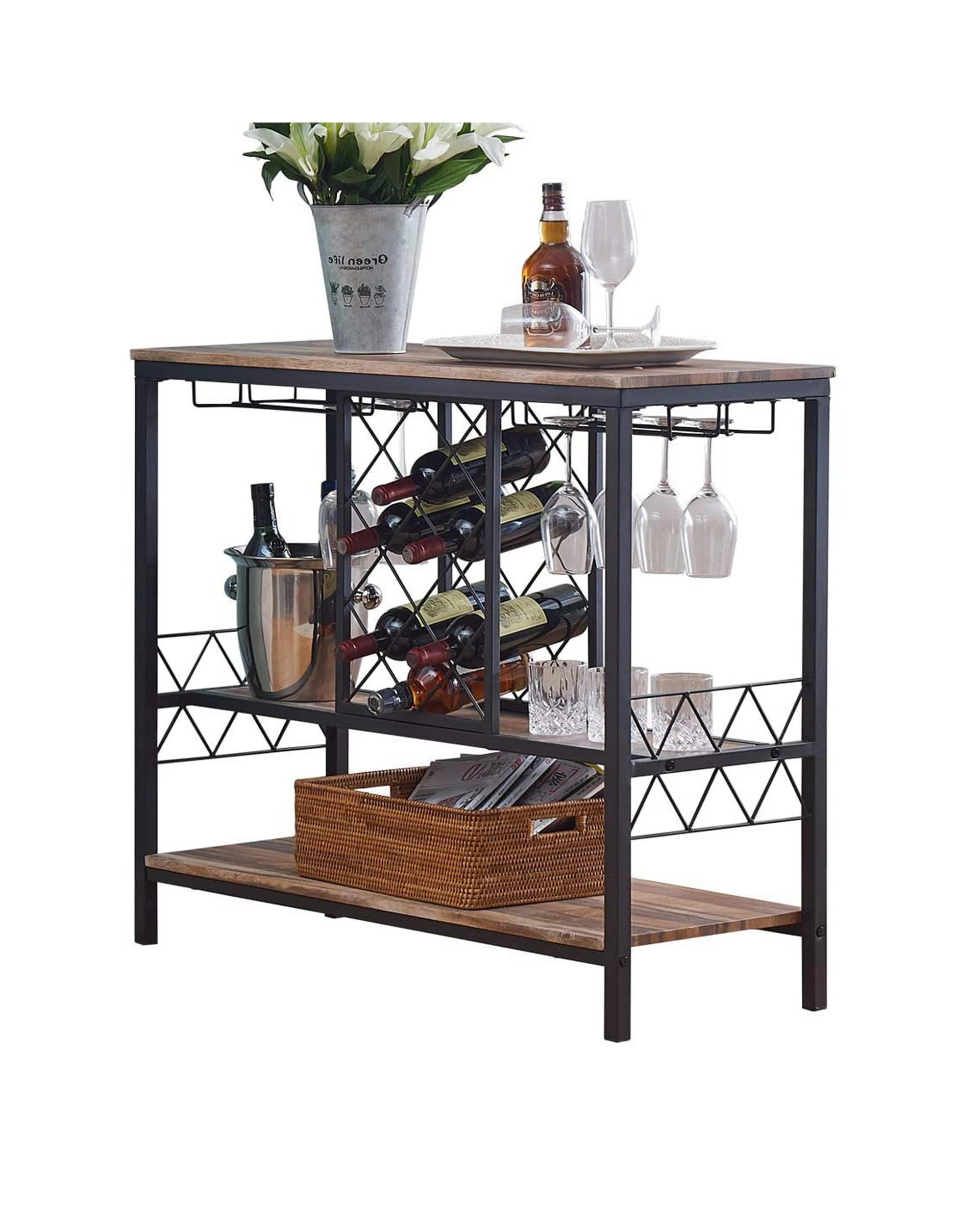 1 IHOMDEC Wine Rack Table with Glass Holder - Black, 1 of 6