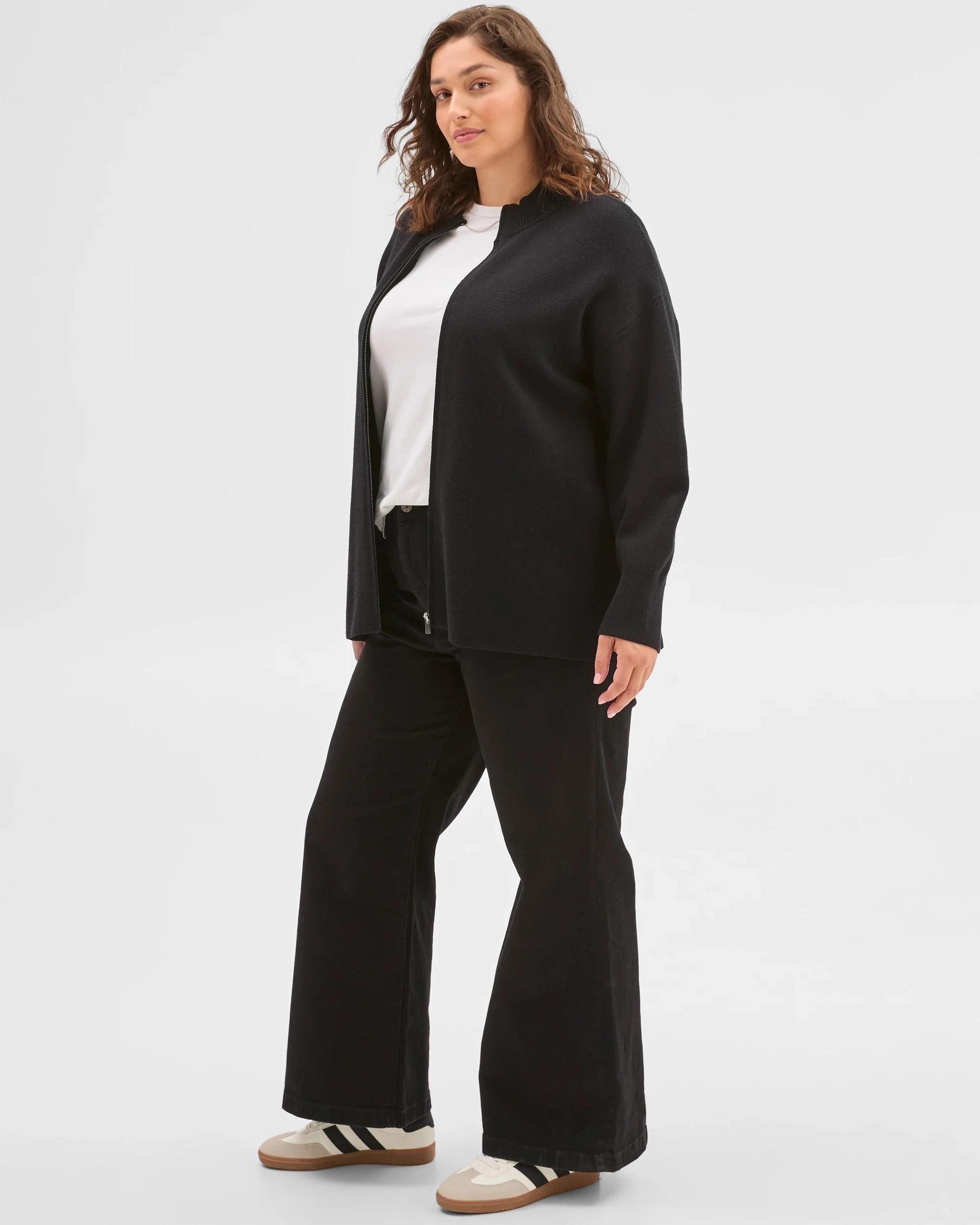 7 Target Curve Plus Size Clean Knit Zip Through Sweater BLACK, 7 of 7