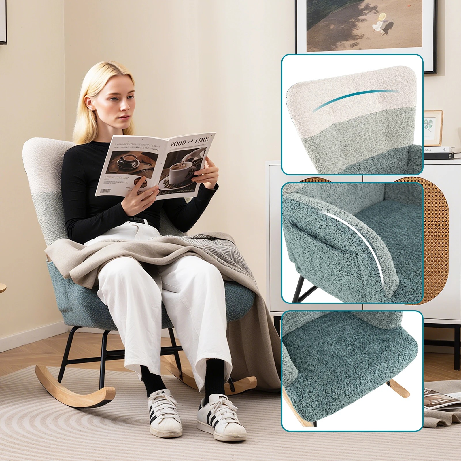 4 Costway Nursery Rocking Chair Upholstered Rocker w/Side Pocket Accent Lounge Chair, 4 of 6