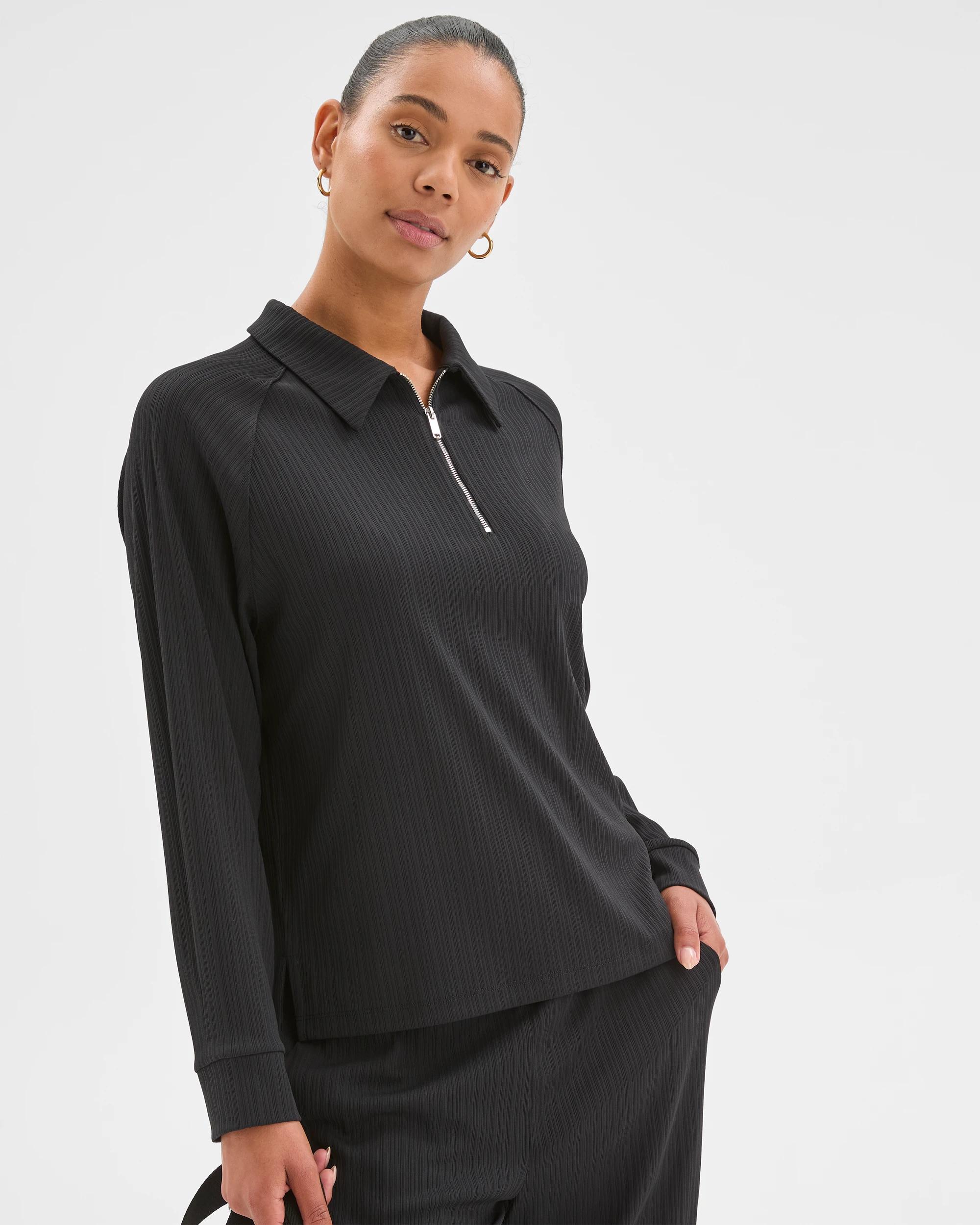 5 Target Active 1/4 Zip Plisse Jumper BLACK, 5 of 6