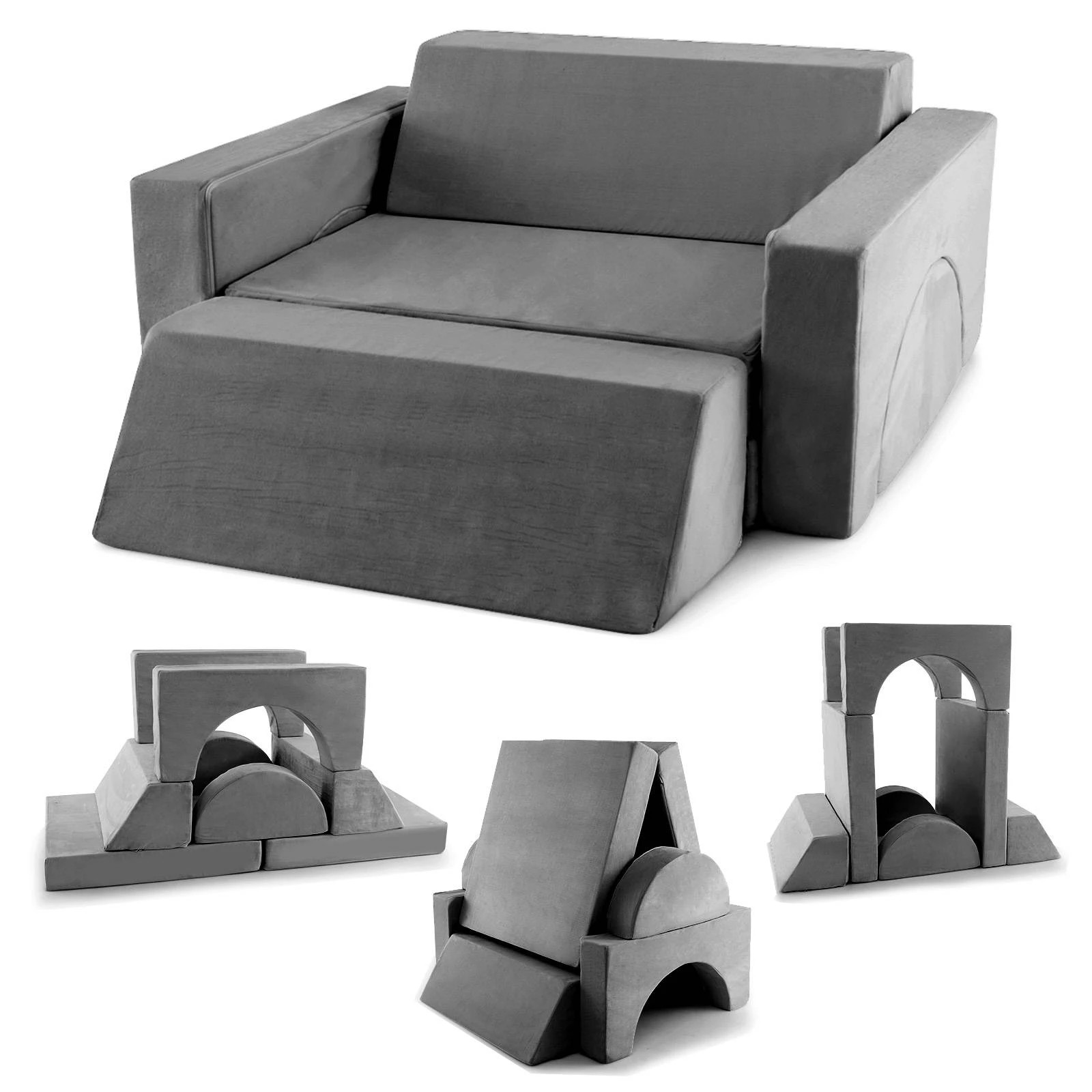 1 Costway 8PCS Modular Play Sofa Kids Couch Grey, 1 of 2